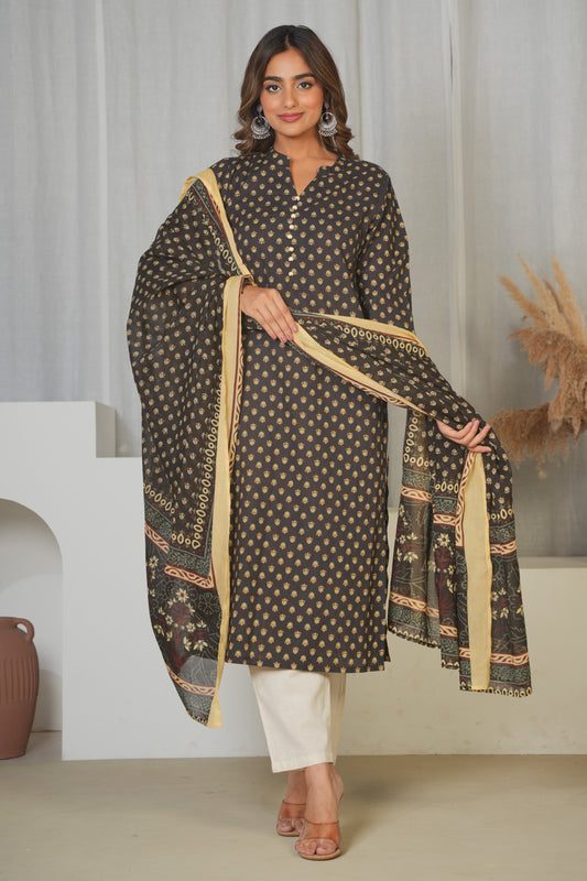Cotton Voile Butti Black Dupatta