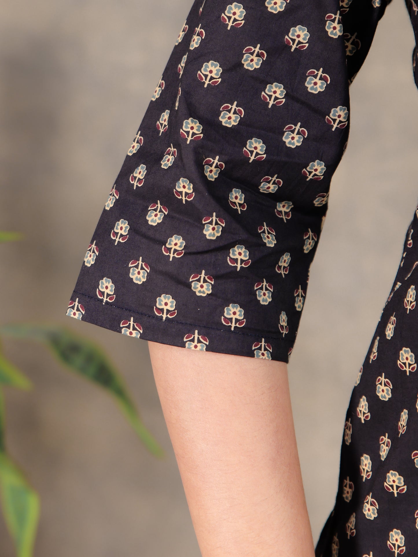 Soft Cotton Butti Straight Black Kurta
