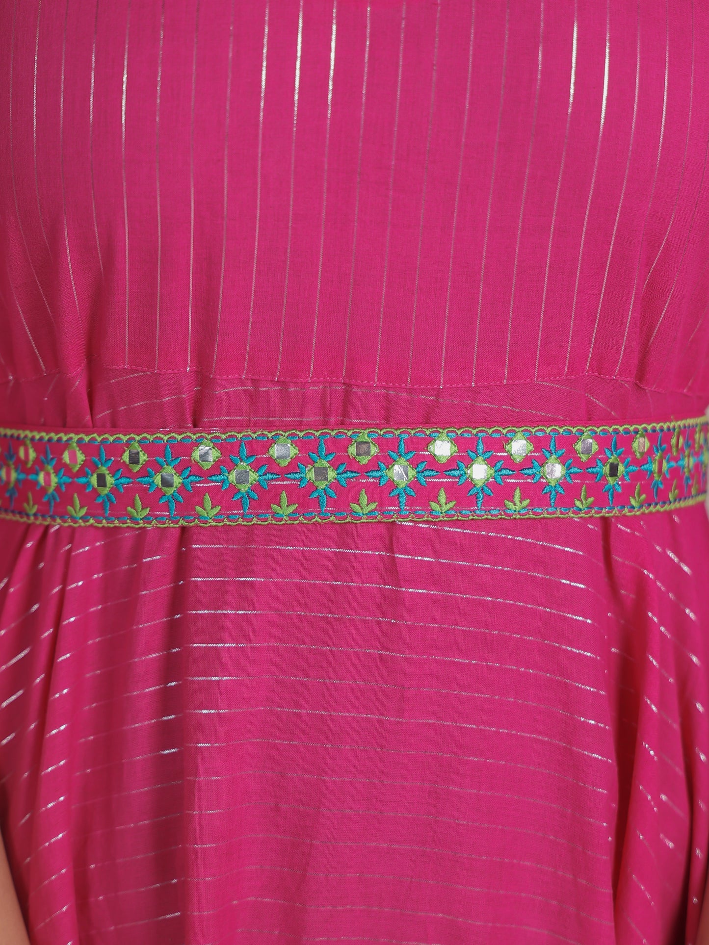 Embroidered Lurex Cotton Solid Flared Pink Dress