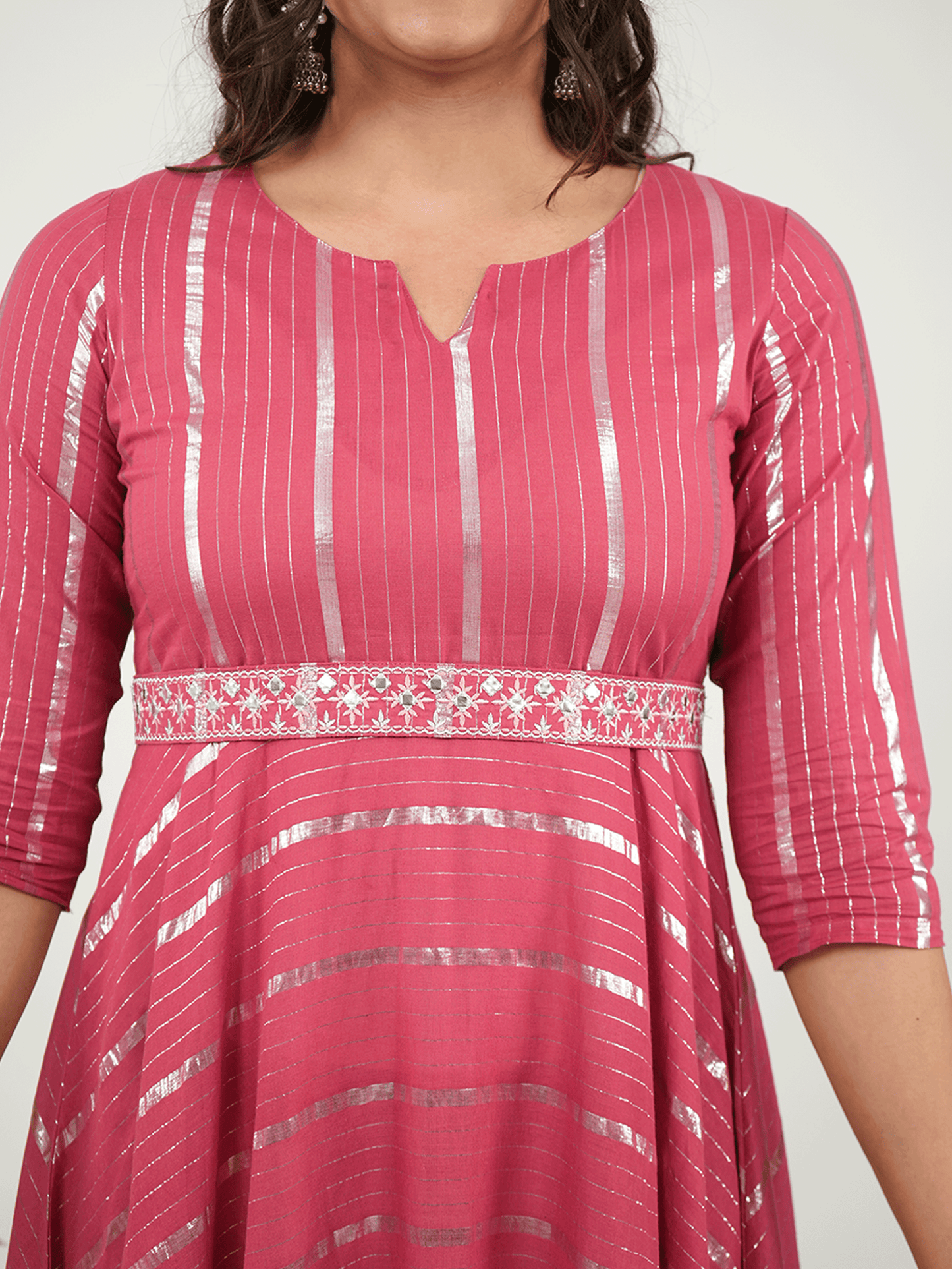 Lurex Cotton Solid Anarkali Maroon Dress