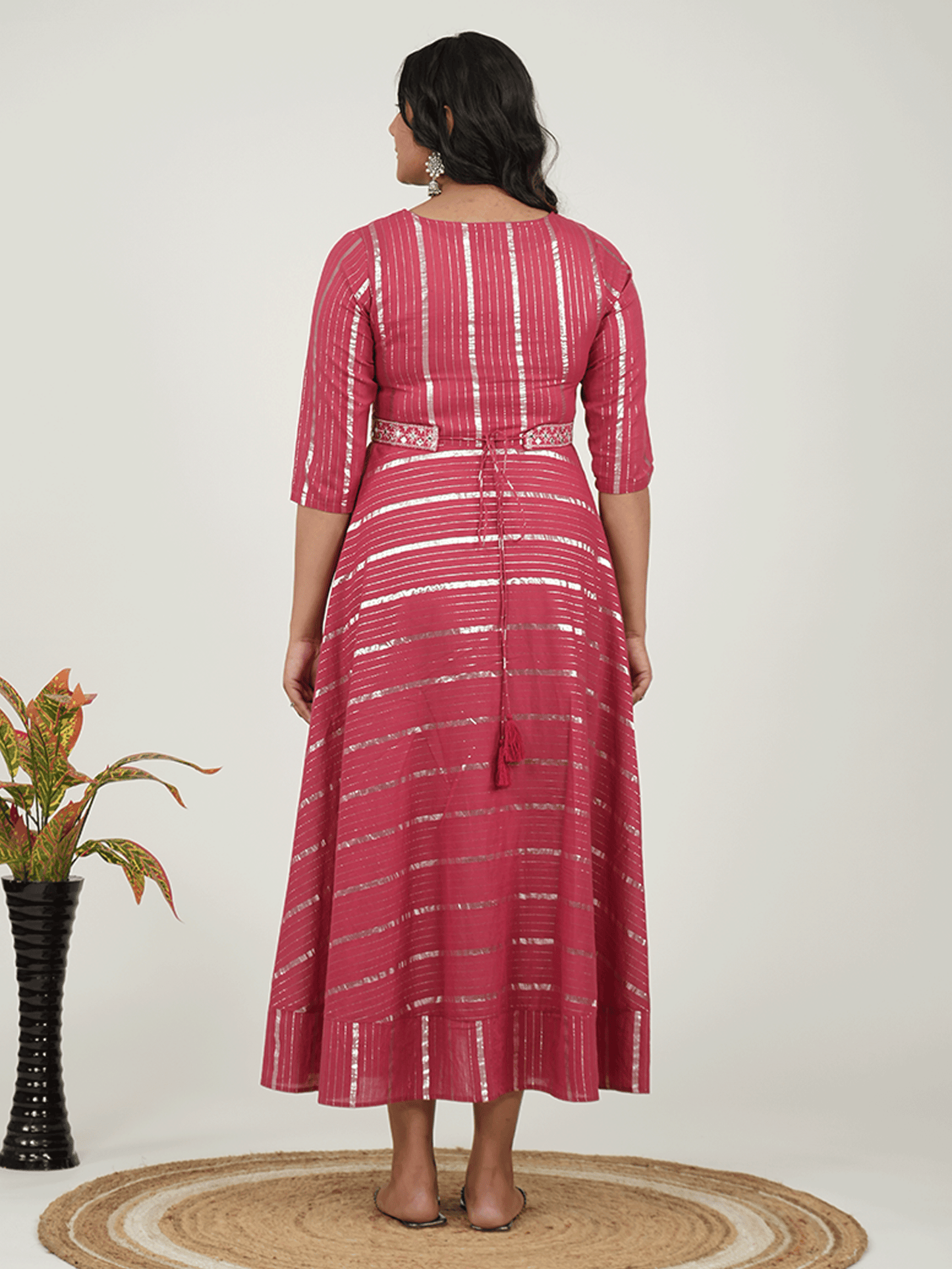 Lurex Cotton Solid Anarkali Maroon Dress