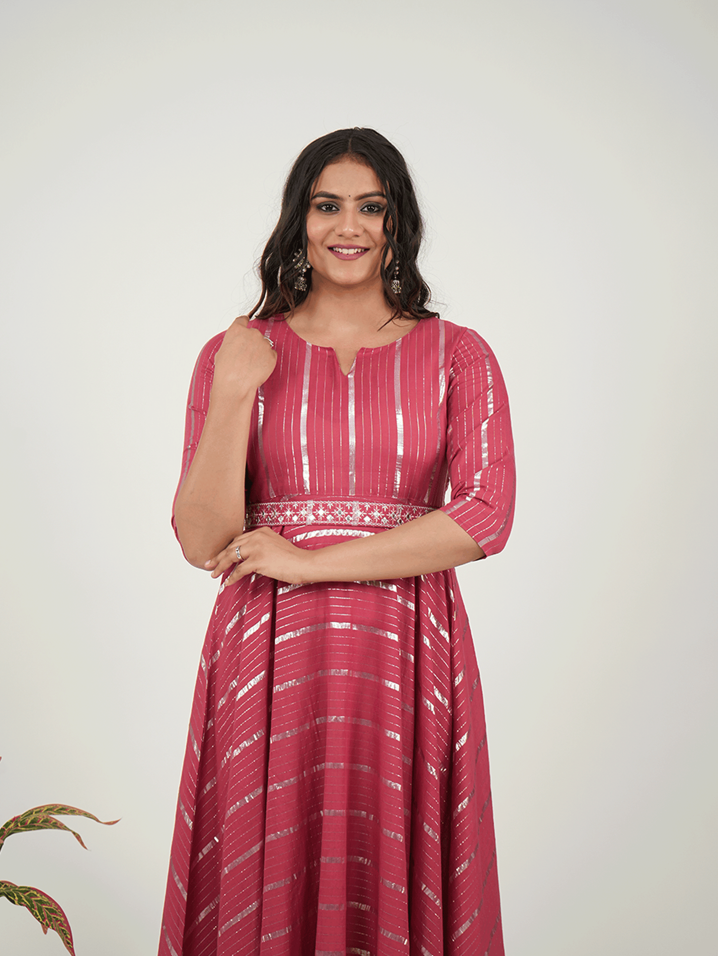 Lurex Cotton Solid Anarkali Maroon Dress