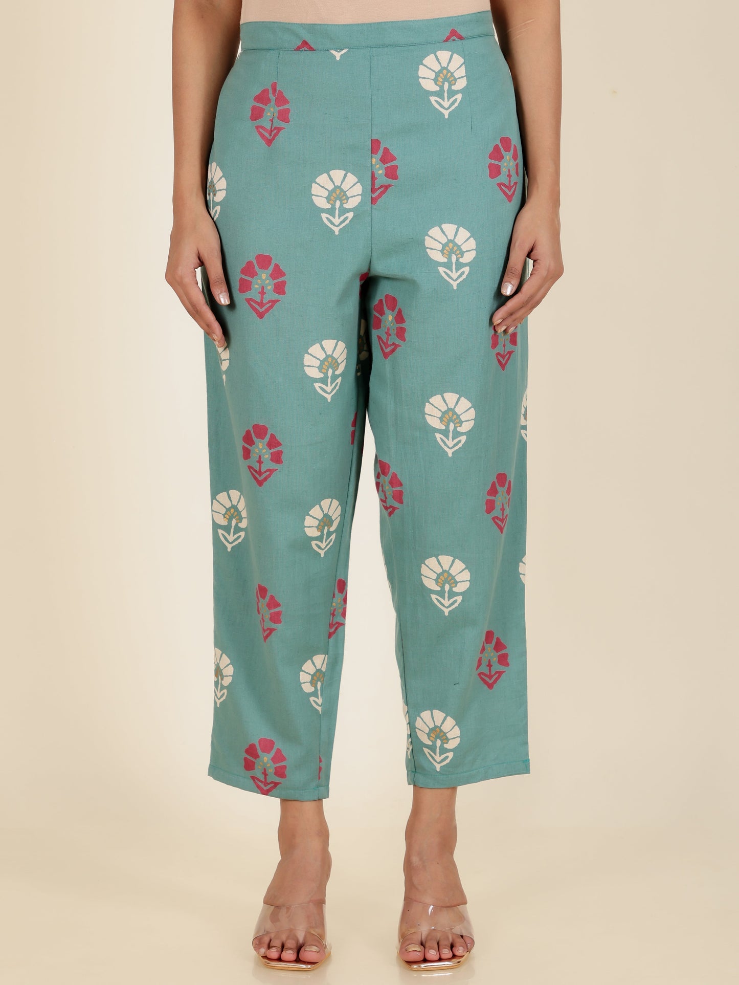 Linen Cotton Cheveron Pathani Pink Kurta