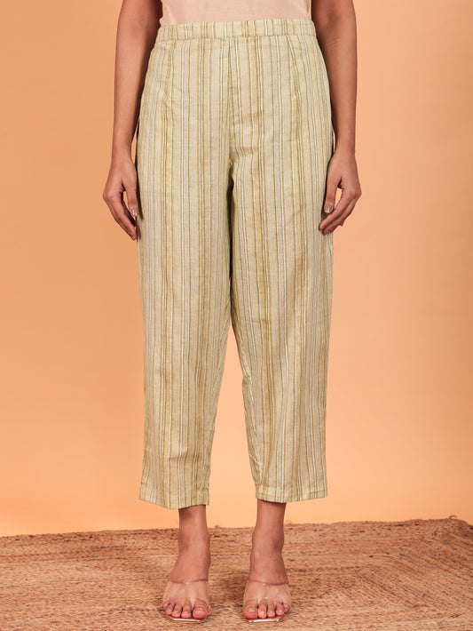 Soft Cotton Striped Green Tapered Trousers