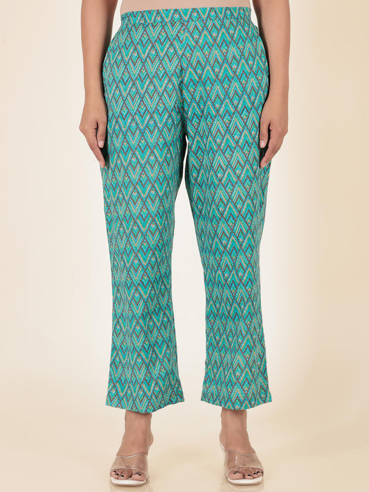 Soft Cotton Cheveron Green Straight Trousers