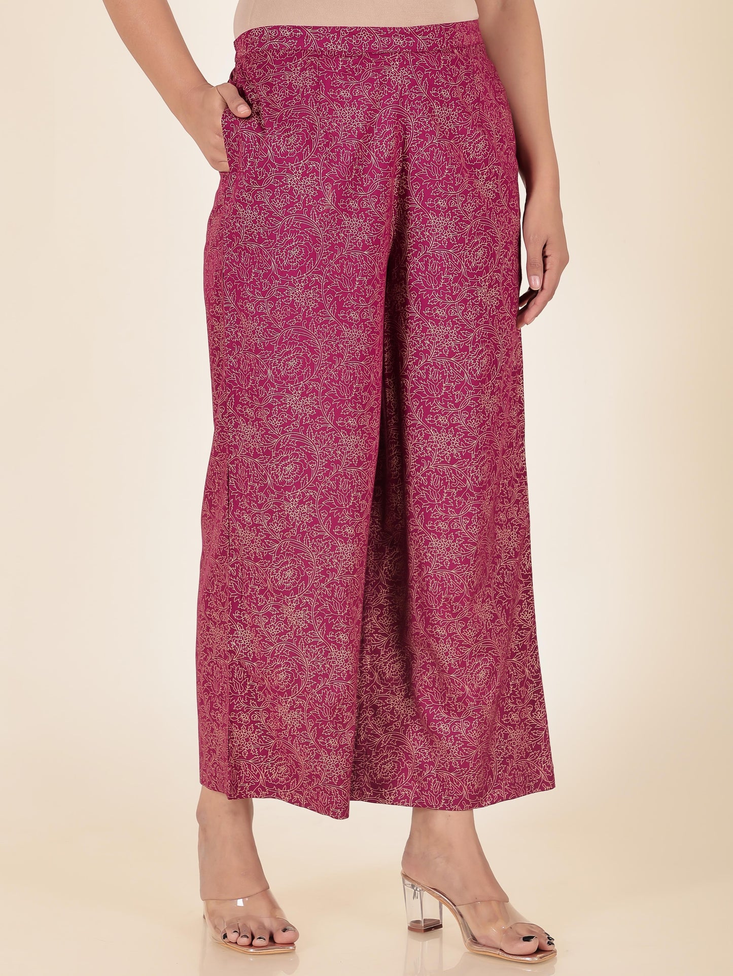 Viscose Gold foil Panelled Maroon Kurta