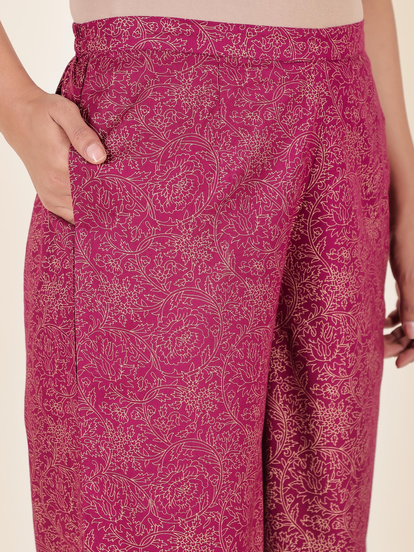 Viscose Gold foil Panelled Maroon Kurta