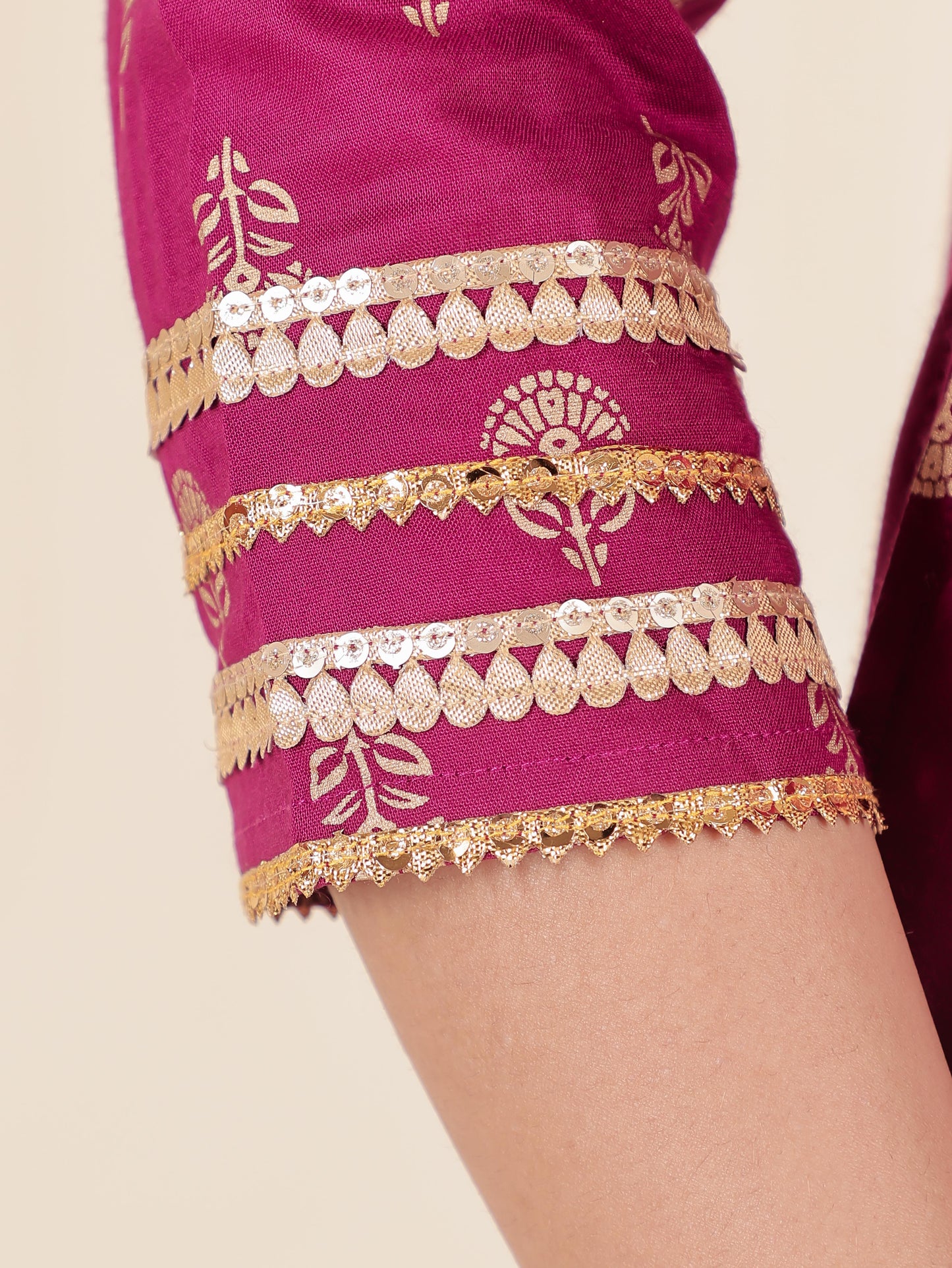 Viscose Gold foil Panelled Maroon Kurta