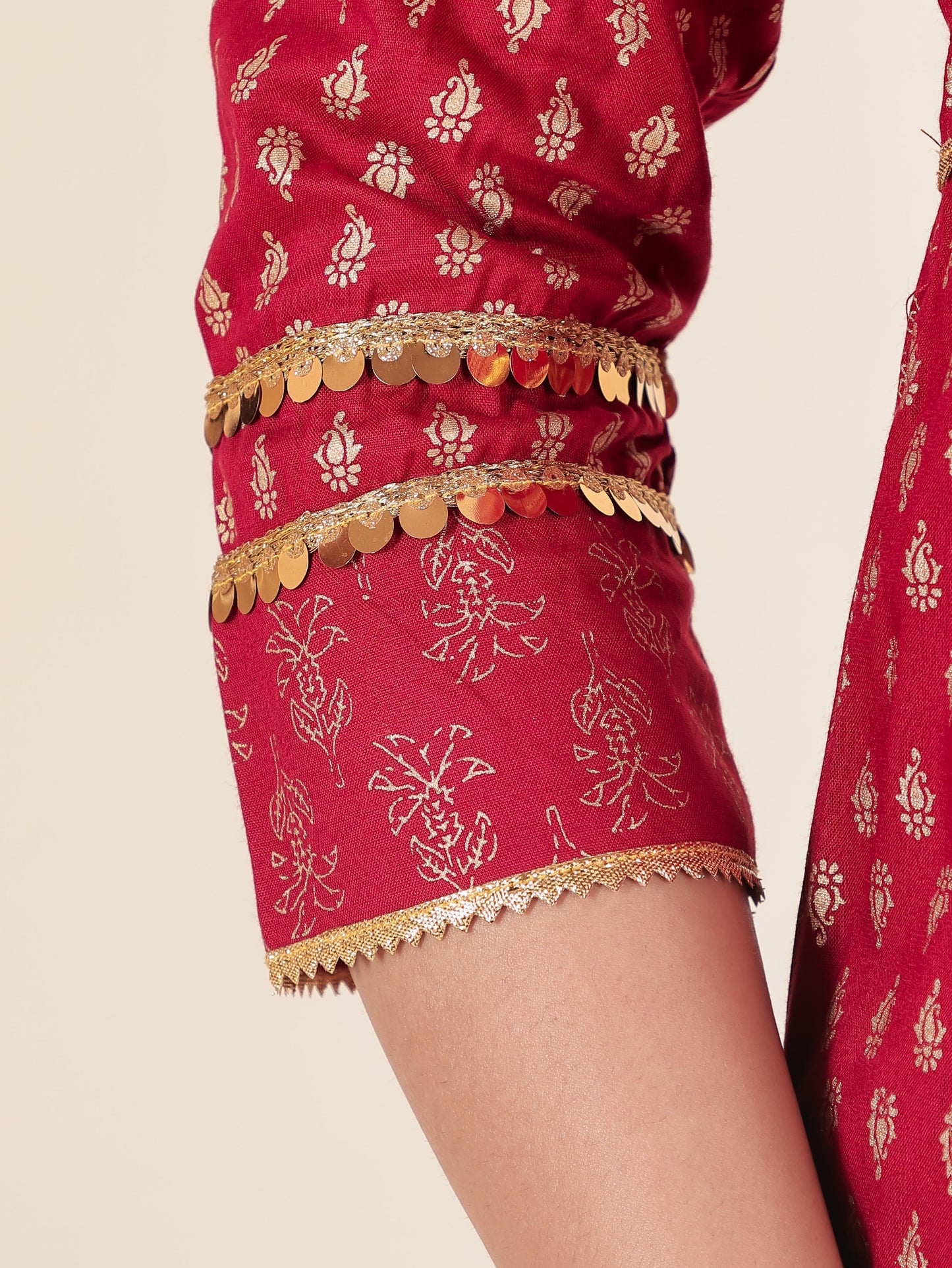 Viscose Gold foil Anarkali Red Kurta