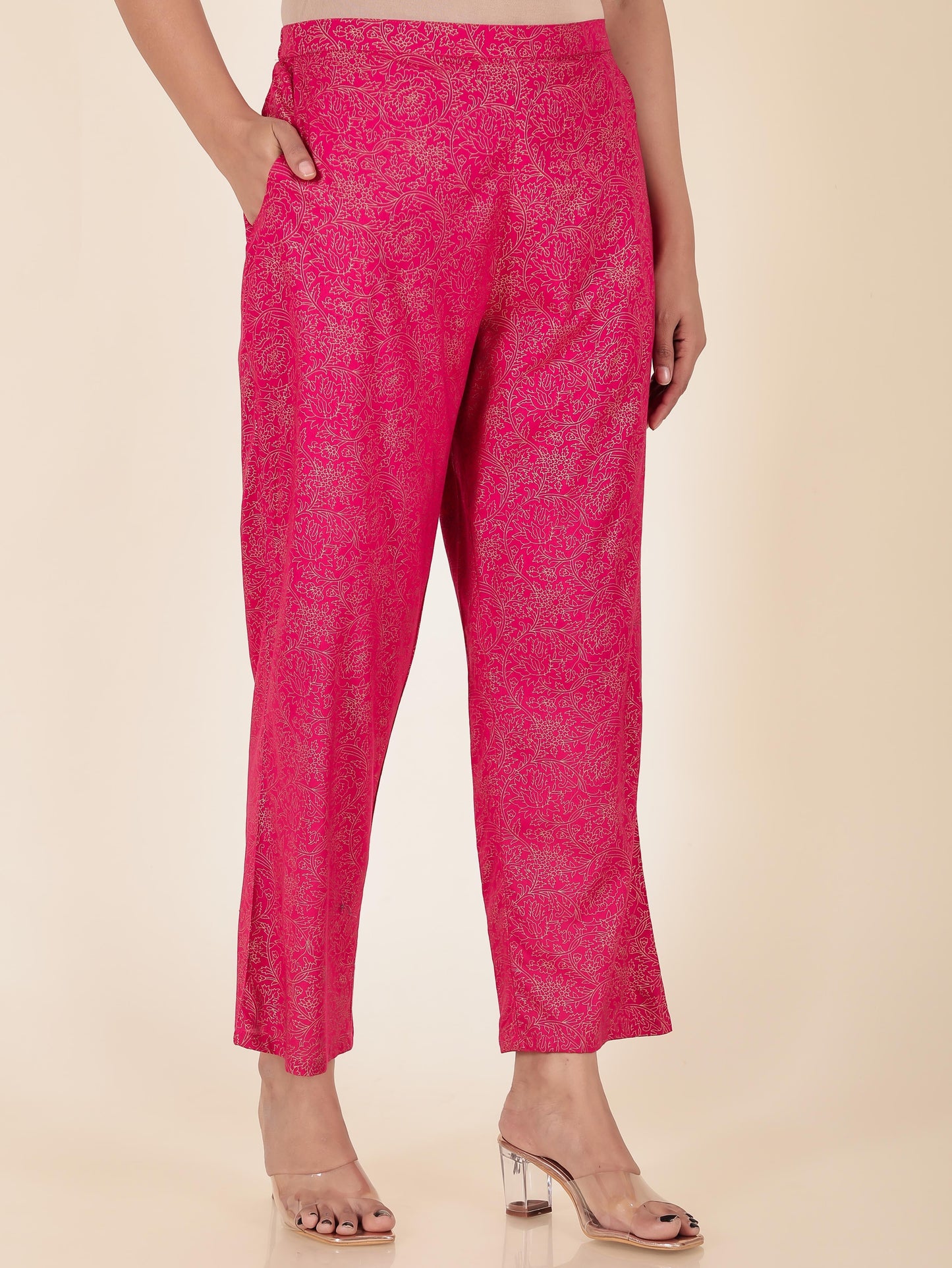 Viscose Gold foil Straight Pink Kurta