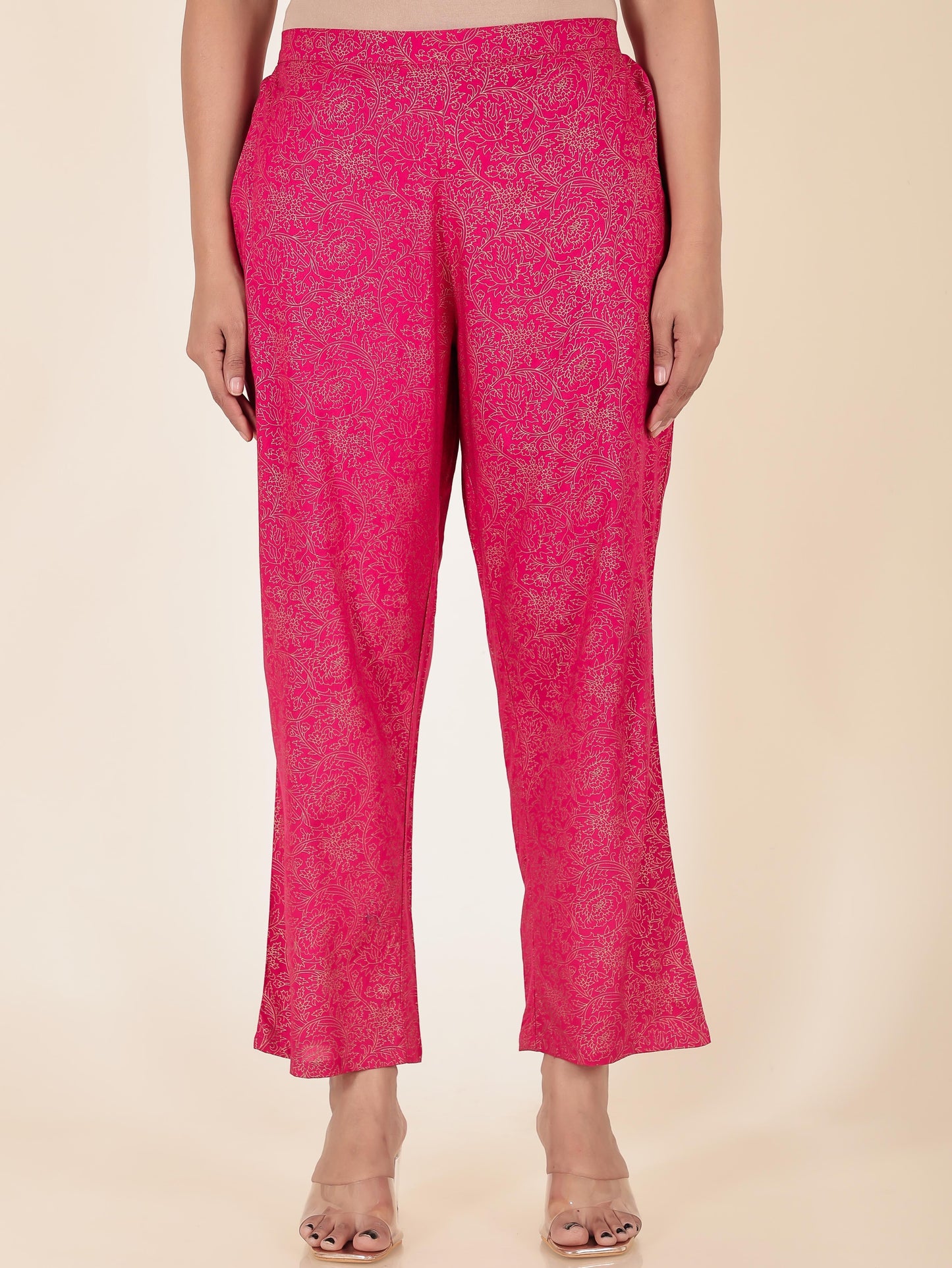 Viscose Gold foil Straight Pink Kurta