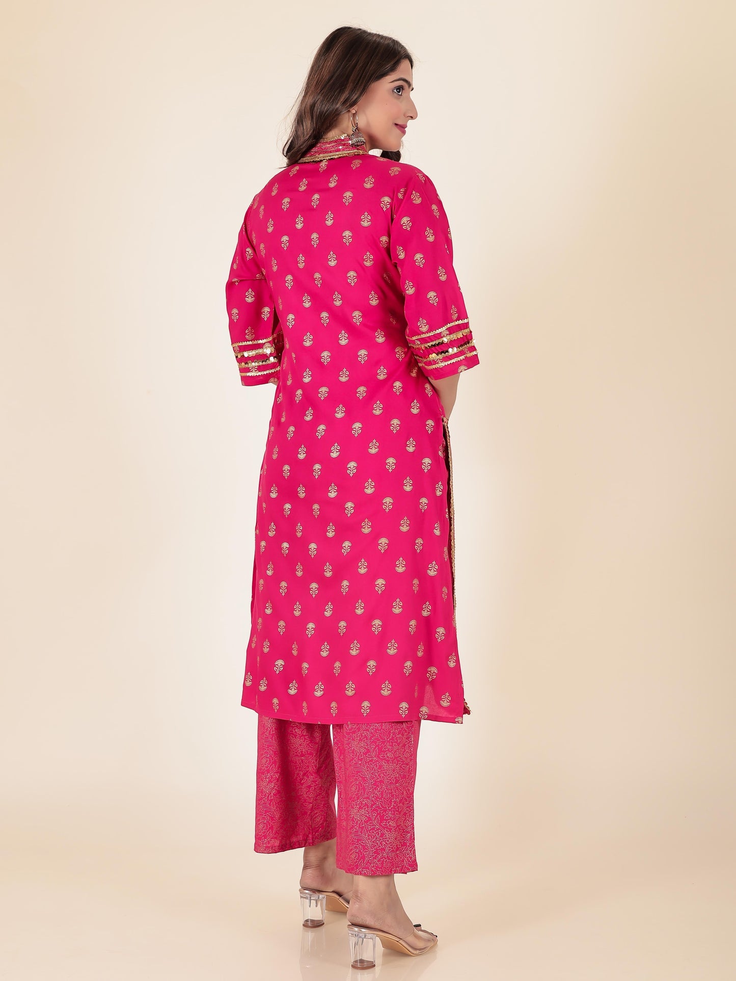Viscose Gold foil Straight Pink Kurta