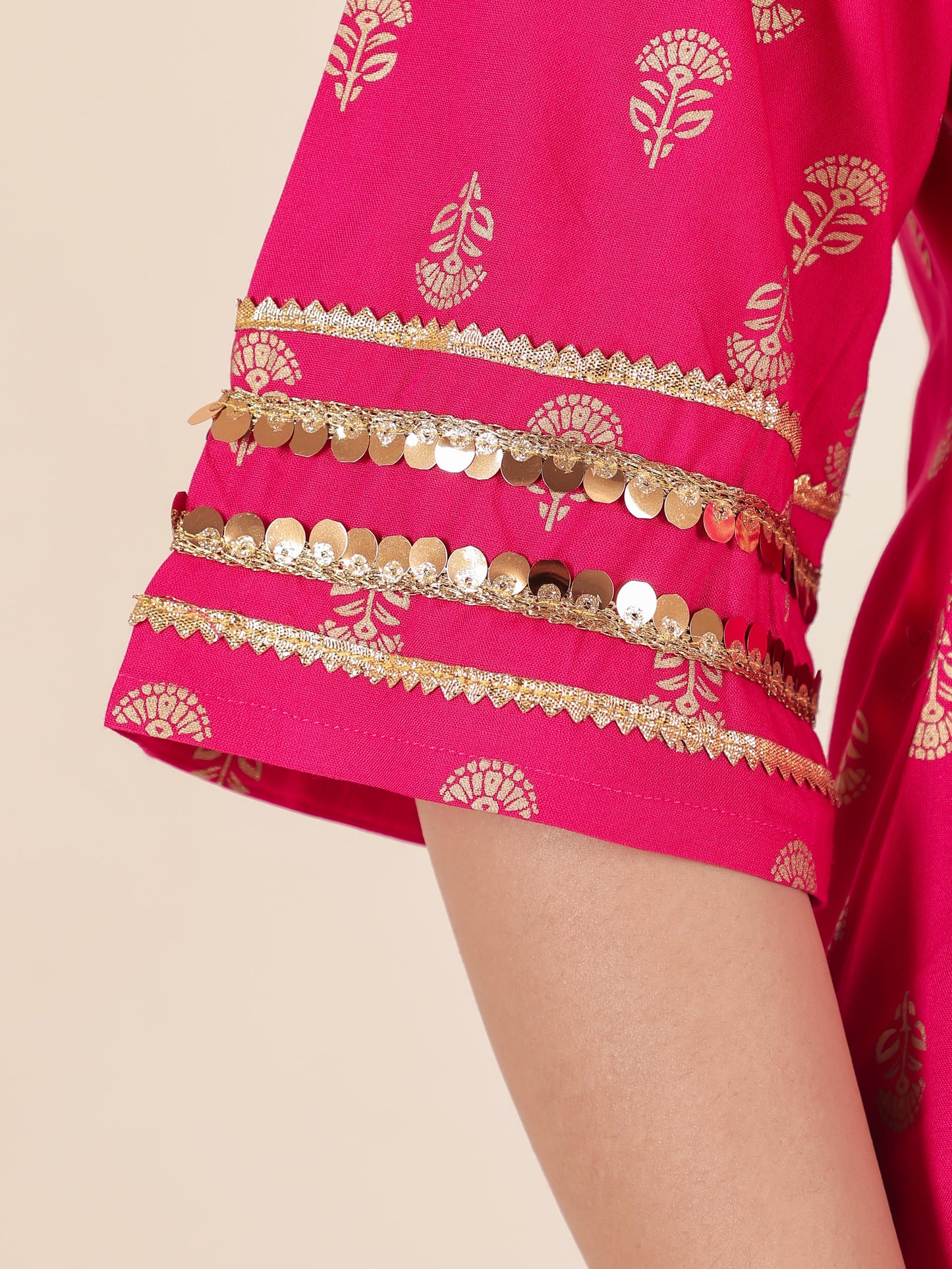 Viscose Gold foil Straight Pink Kurta
