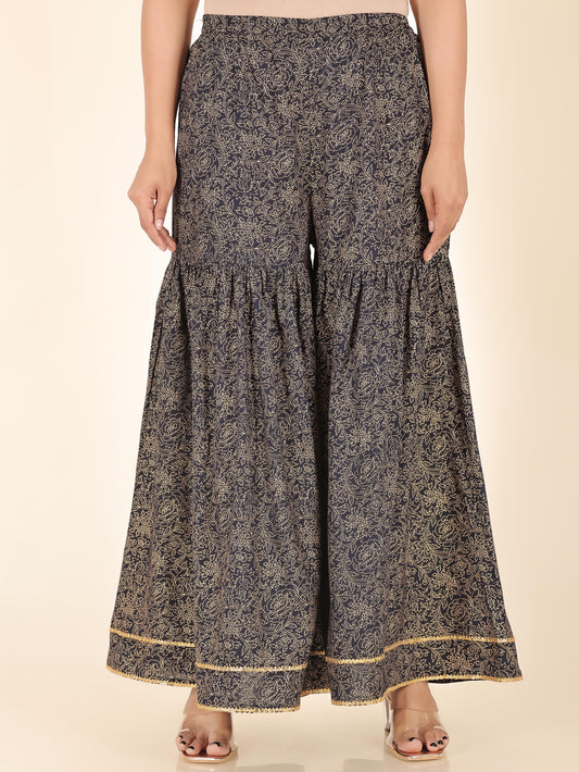 Viscose Gold foil Blue Sharara