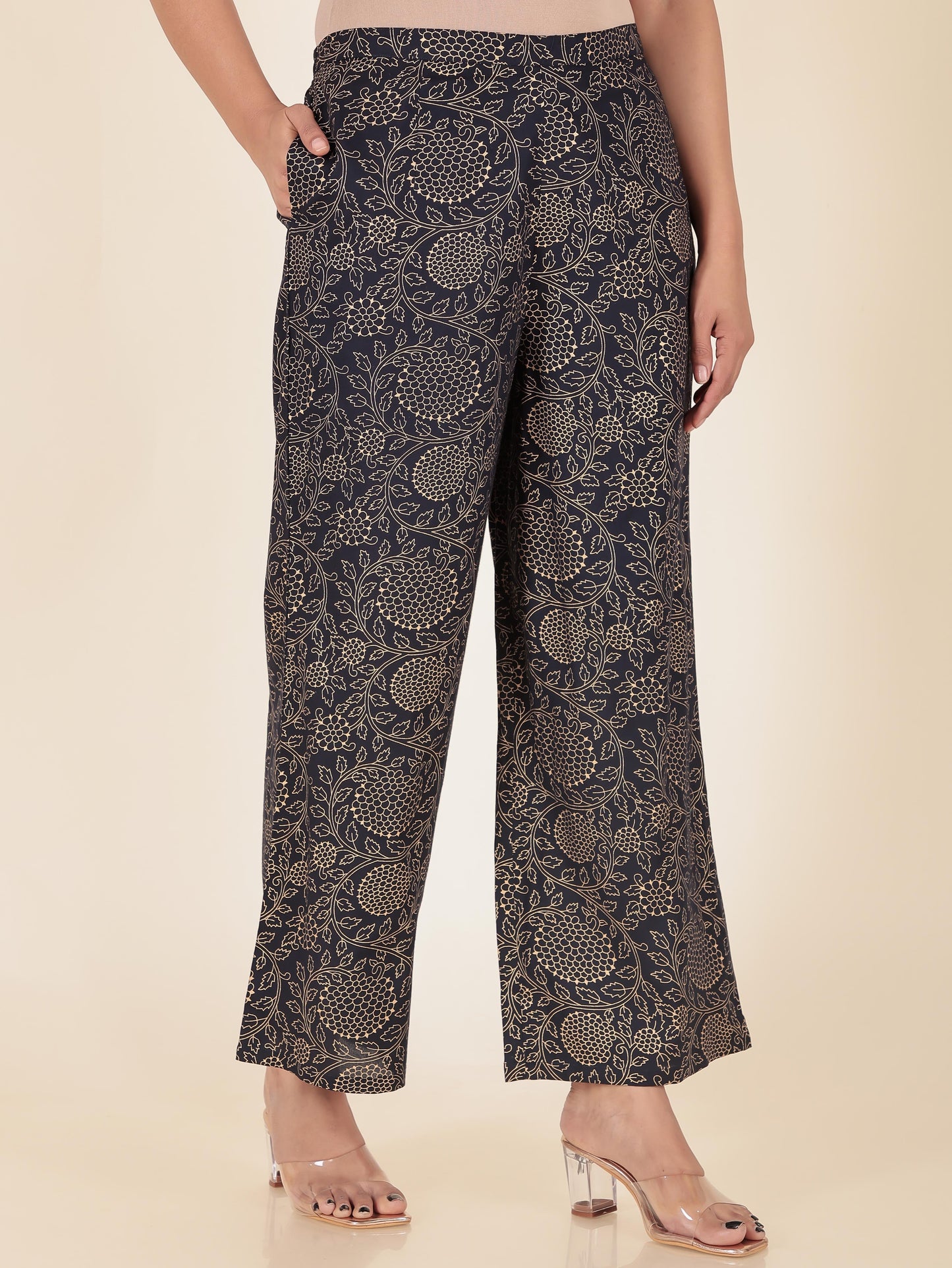 Viscose Gold foil Straight Blue Kurta