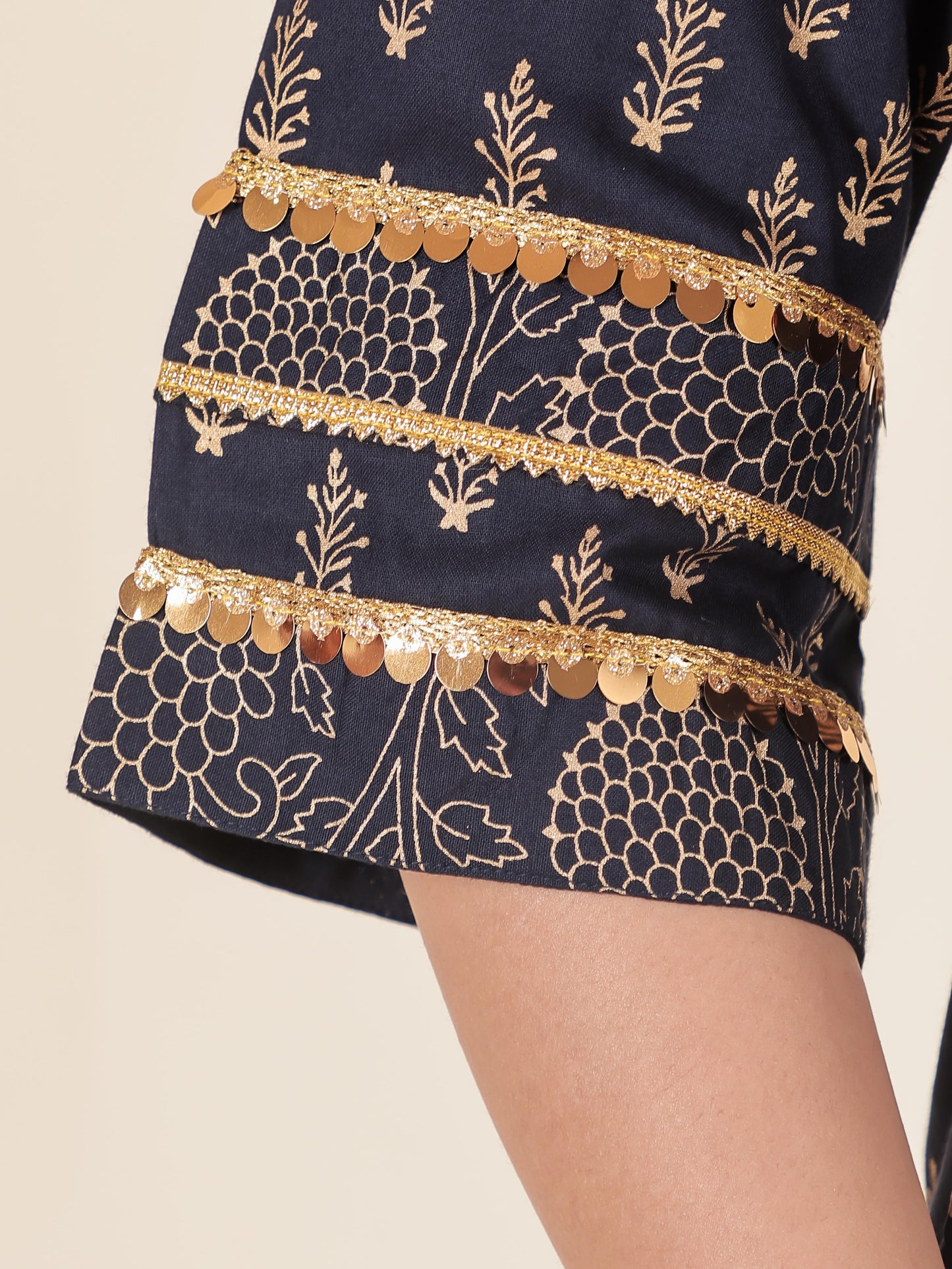 Viscose Gold foil Straight Blue Kurta