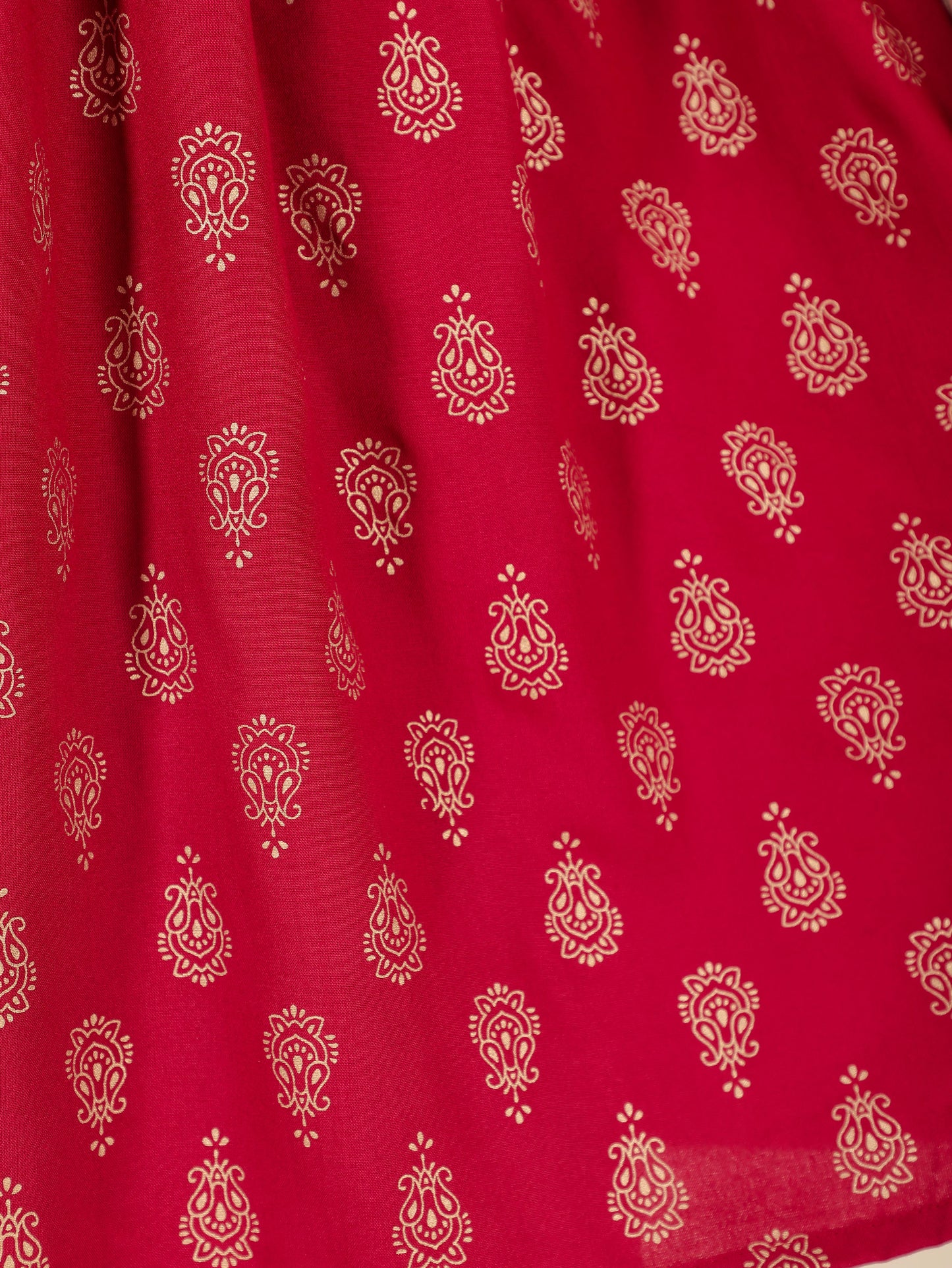 Viscose Gold foil Flared Red Kurta