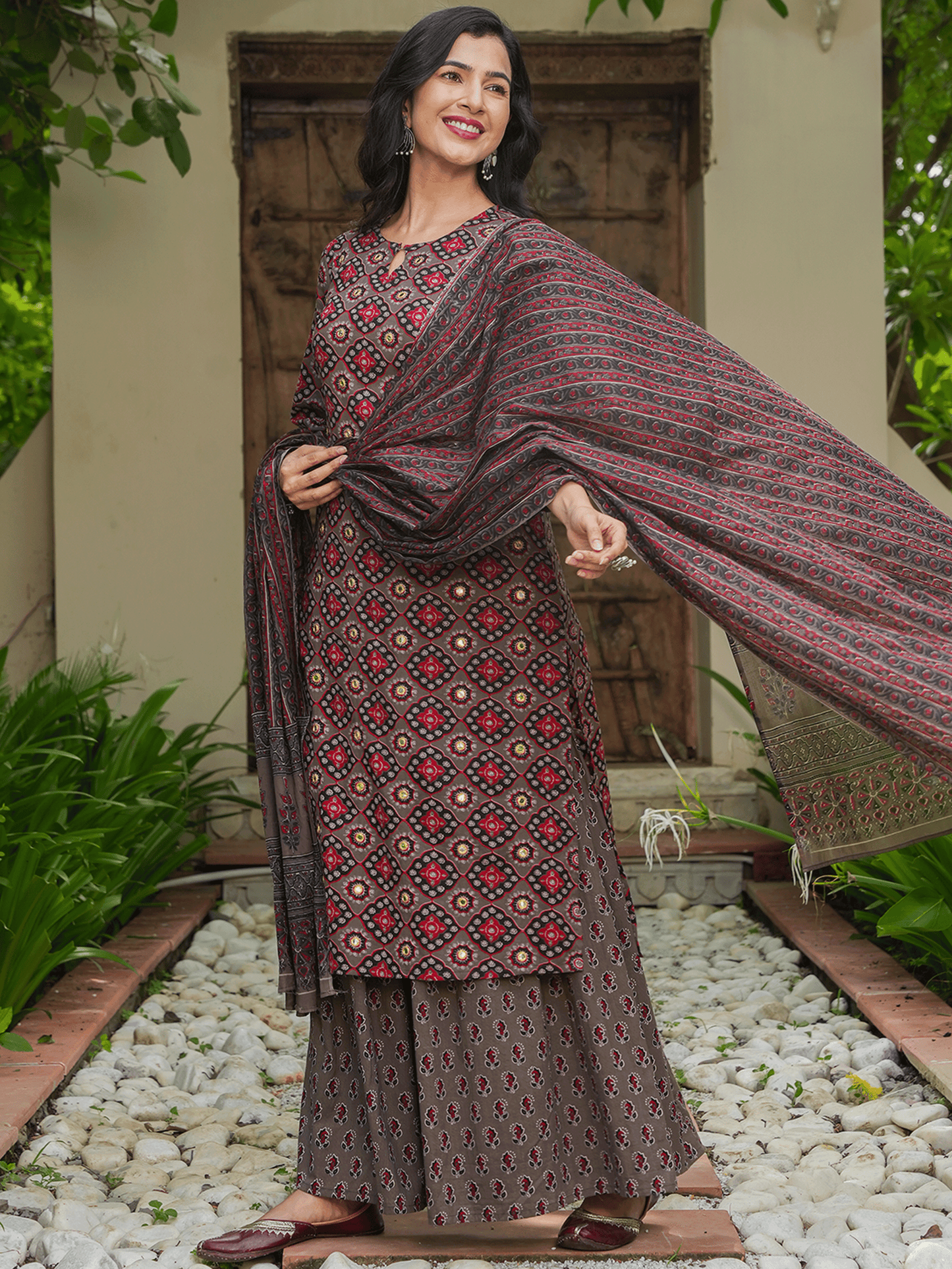 Soft Cotton Floral Brown Dupatta