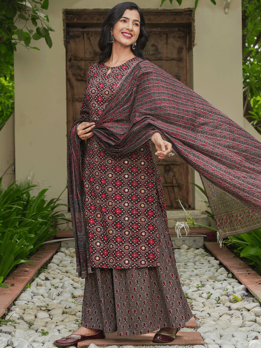 Soft Cotton Floral Brown Dupatta
