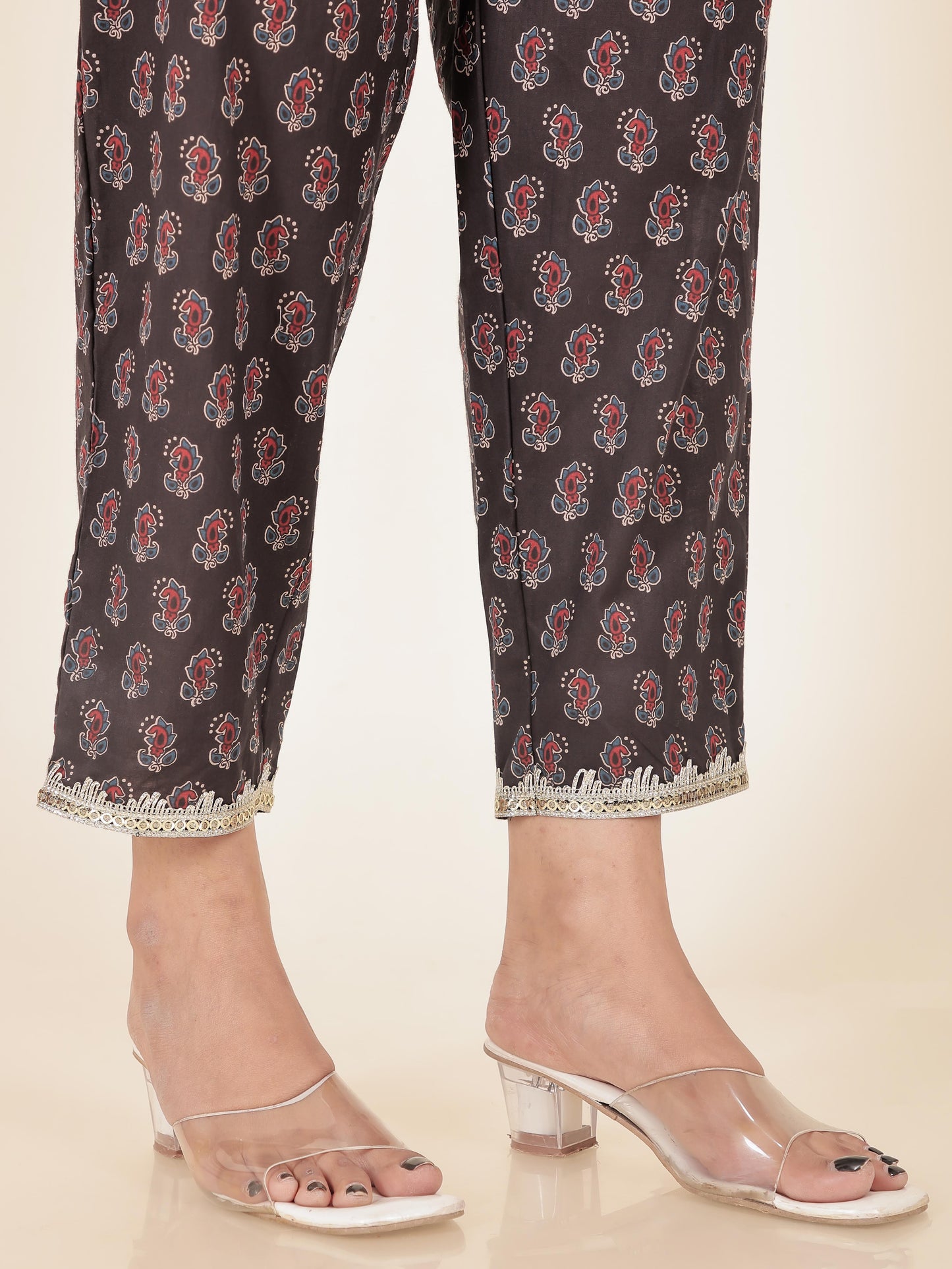 Soft Cotton Geometric Panelled Black Kurta