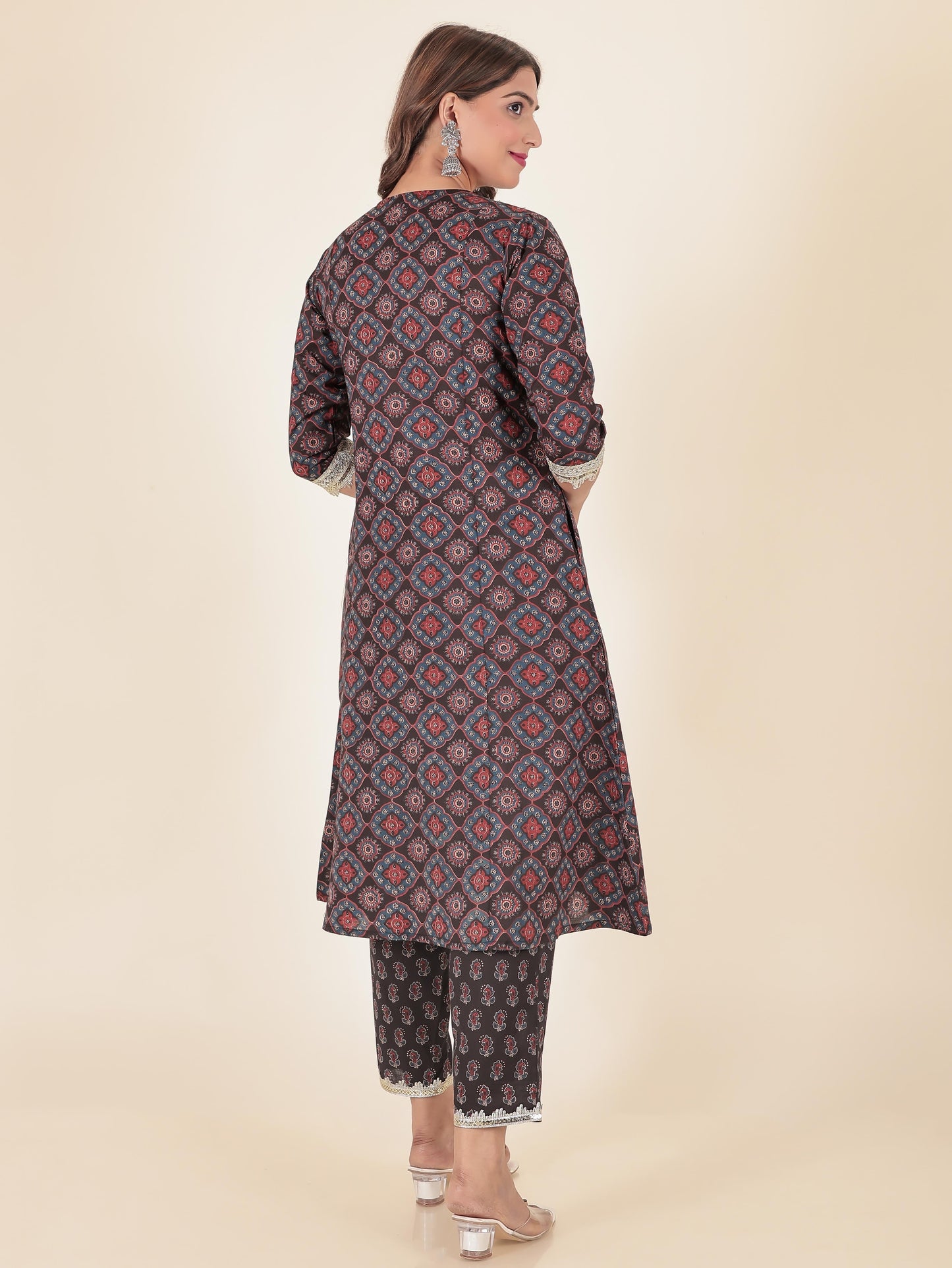 Soft Cotton Geometric Panelled Black Kurta