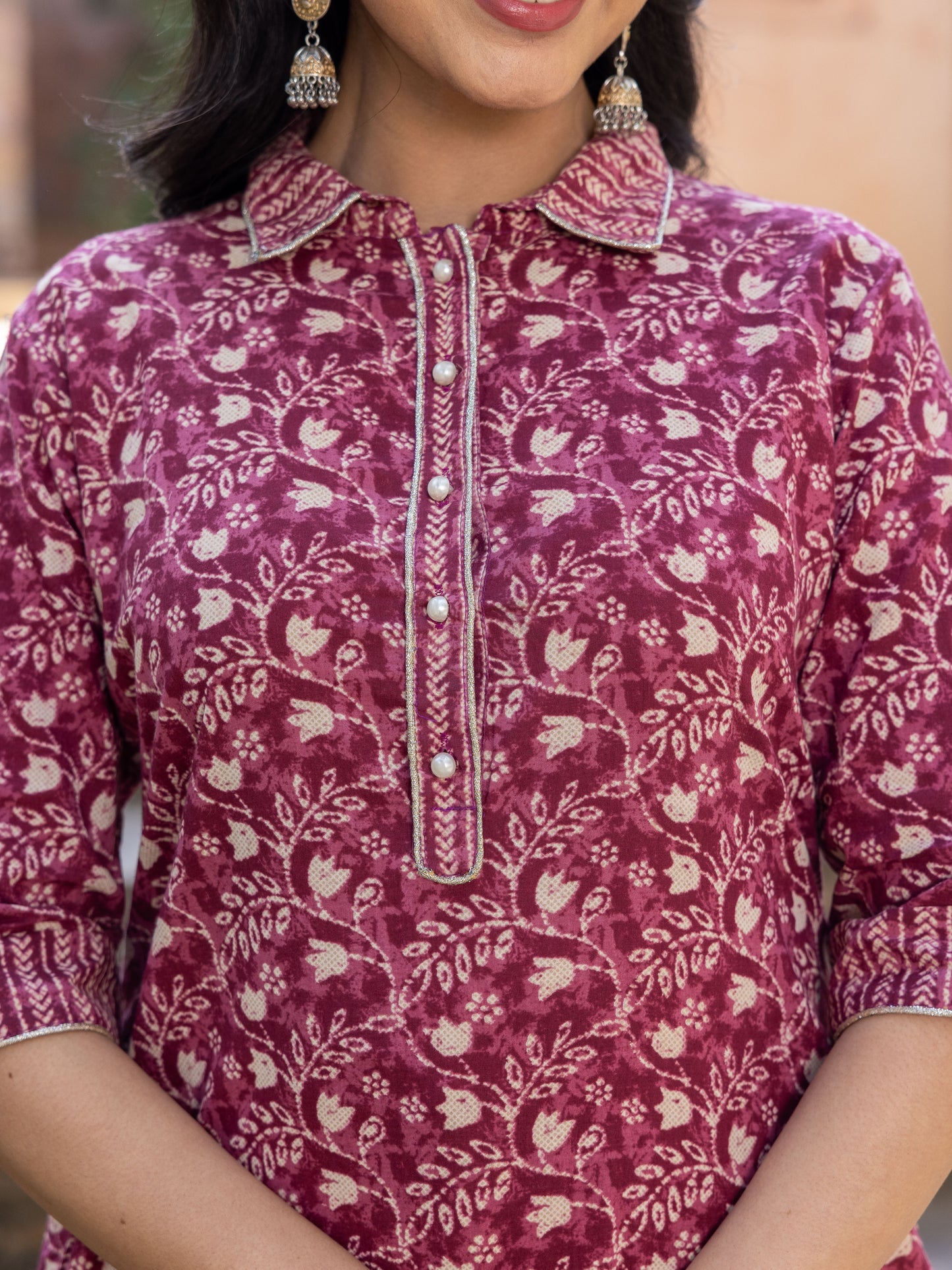 Soft Cotton Floral Pathani Purple Kurta