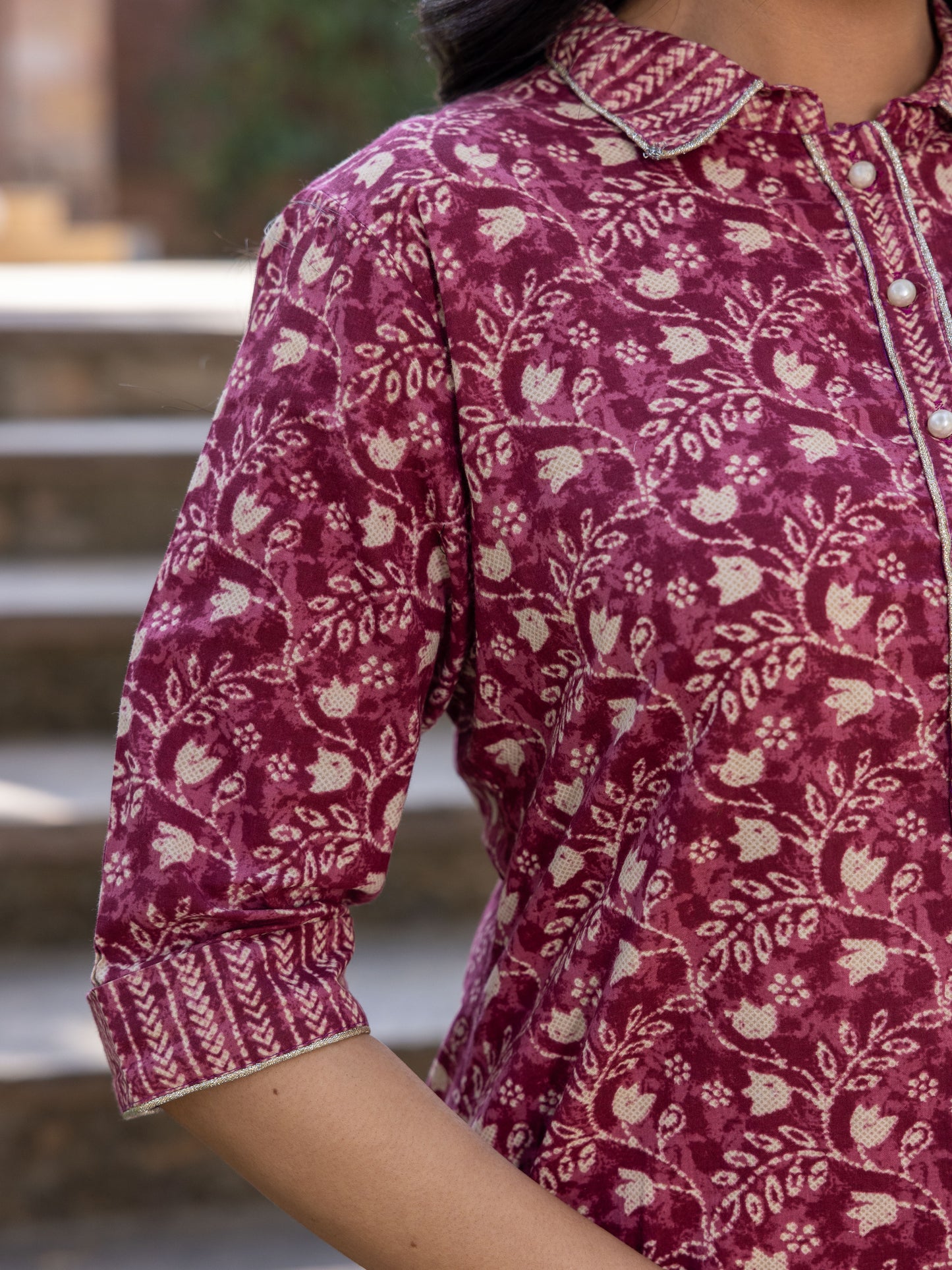 Soft Cotton Floral Pathani Purple Kurta