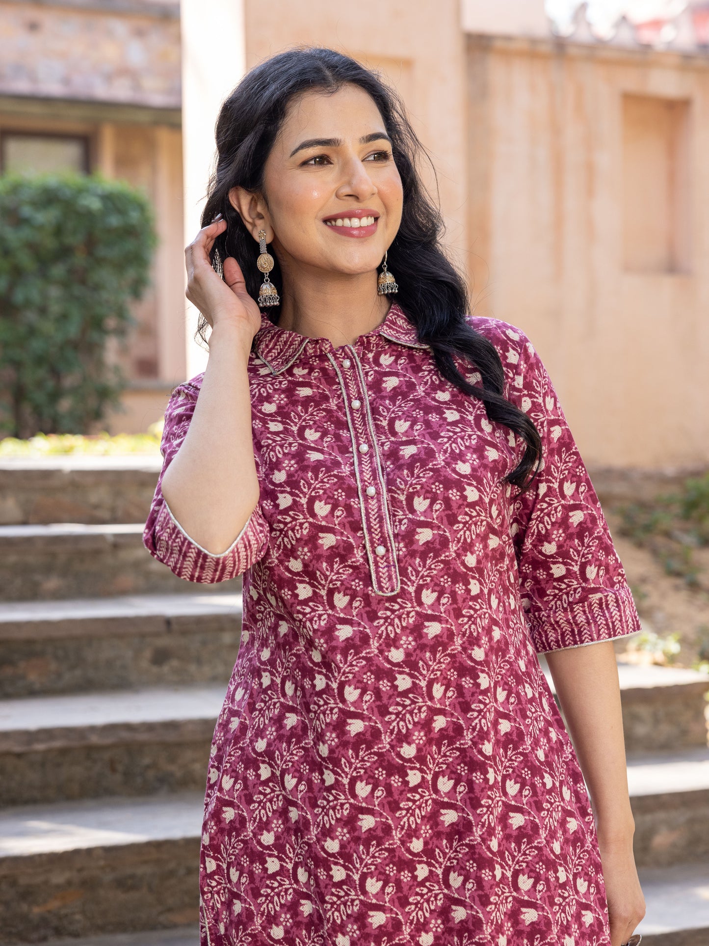 Soft Cotton Floral Pathani Purple Kurta