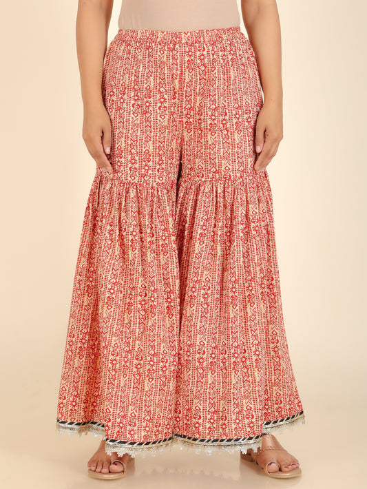 Soft Cotton Striped Red Sharara