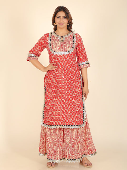 Soft Cotton Block Straight Red Kurta
