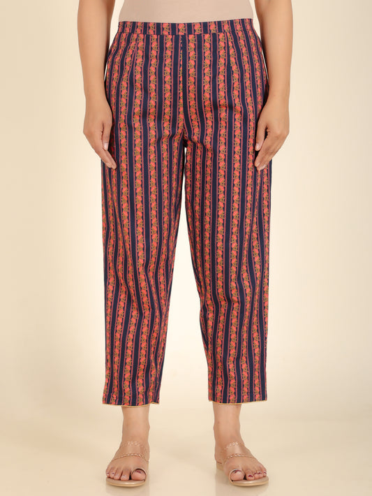 Soft Cotton Striped Blue Tapered Trousers