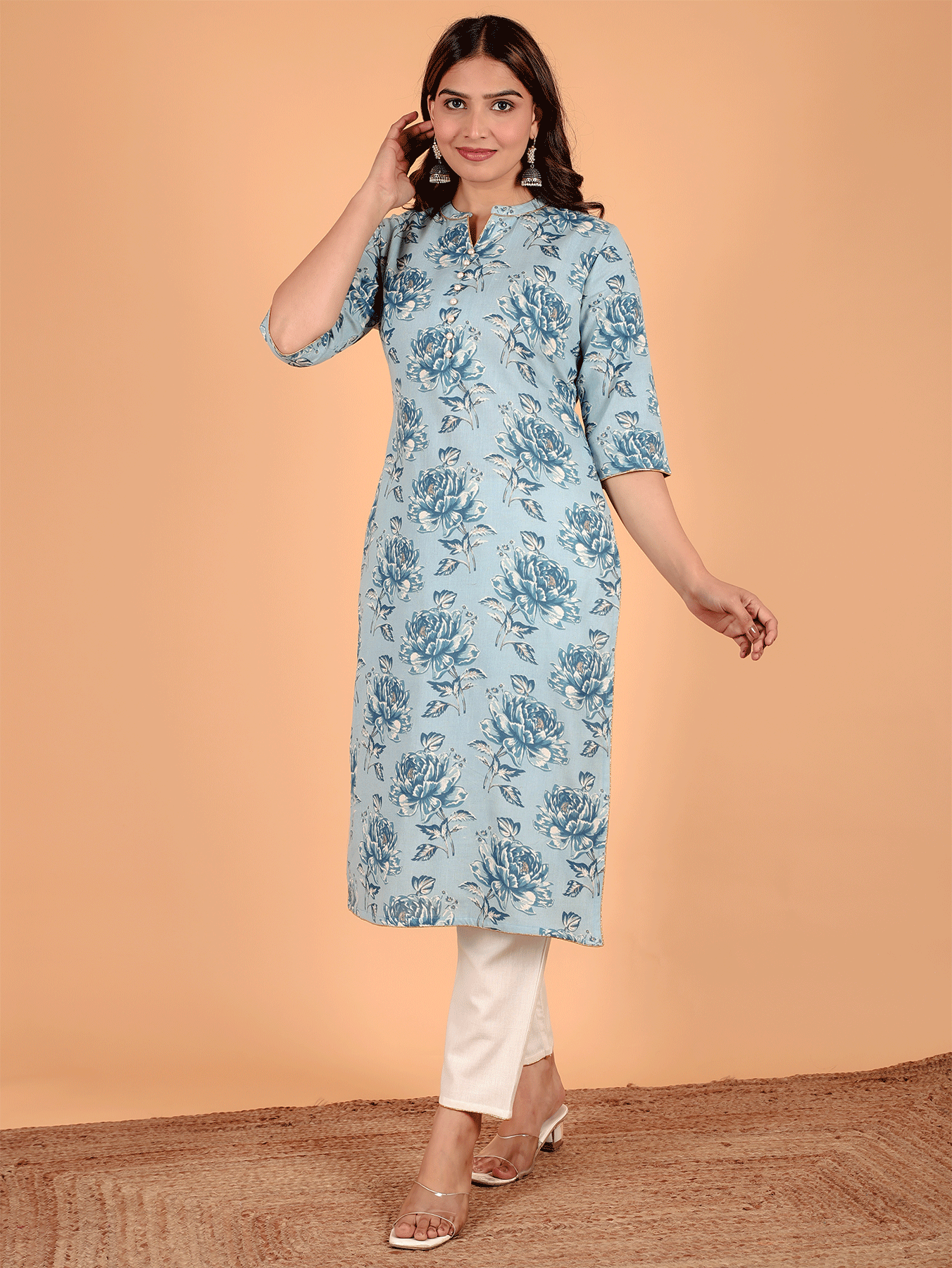 Linen Cotton Floral Kurta