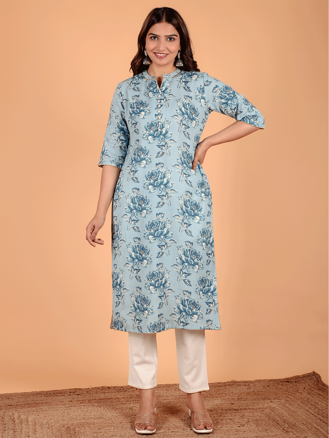 Linen Cotton Floral Kurta