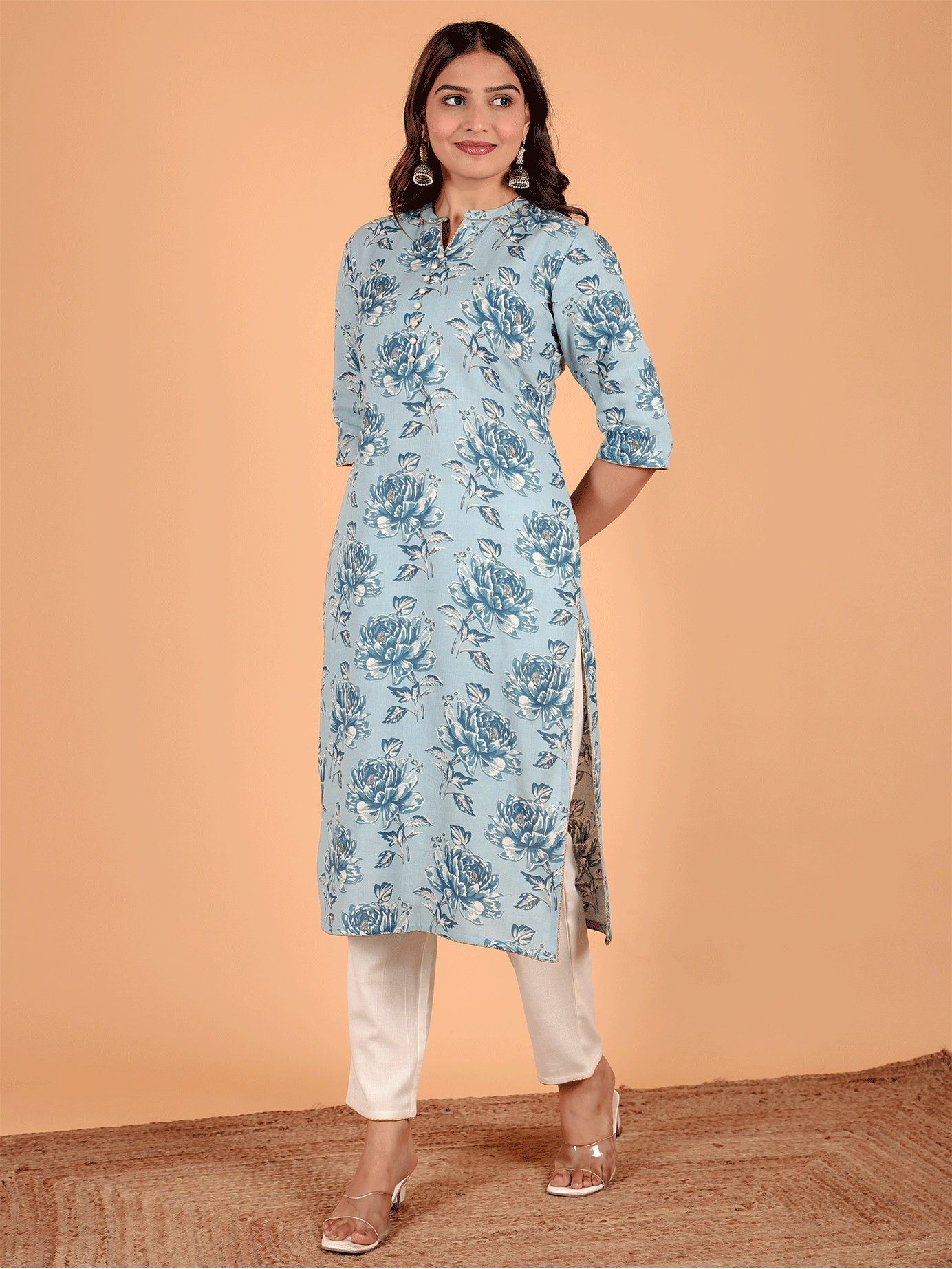 Linen Cotton Floral Kurta