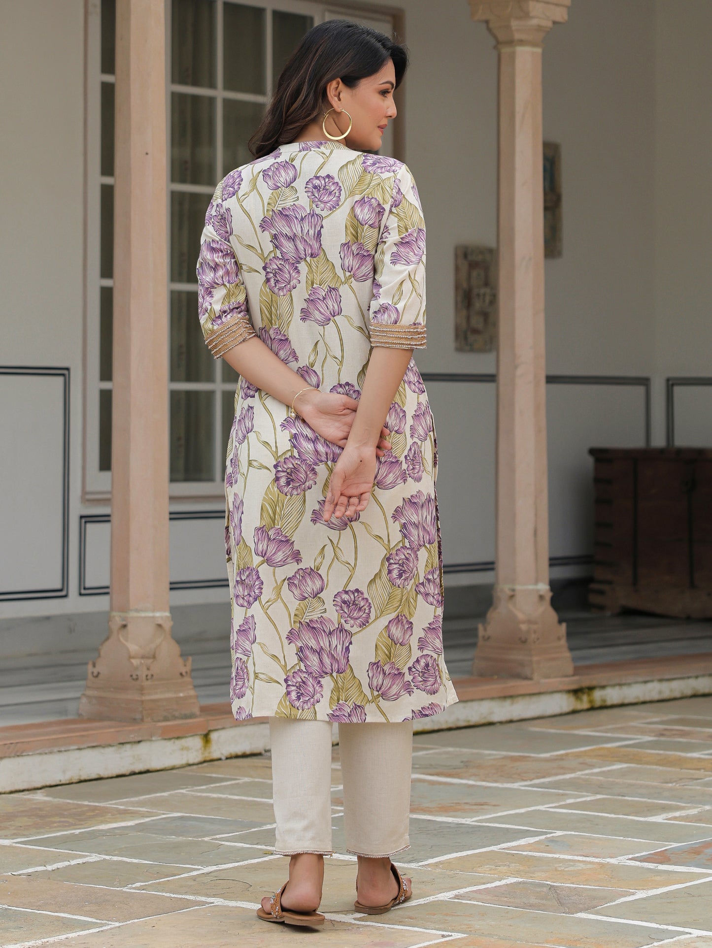 Linen Cotton Floral Kurta