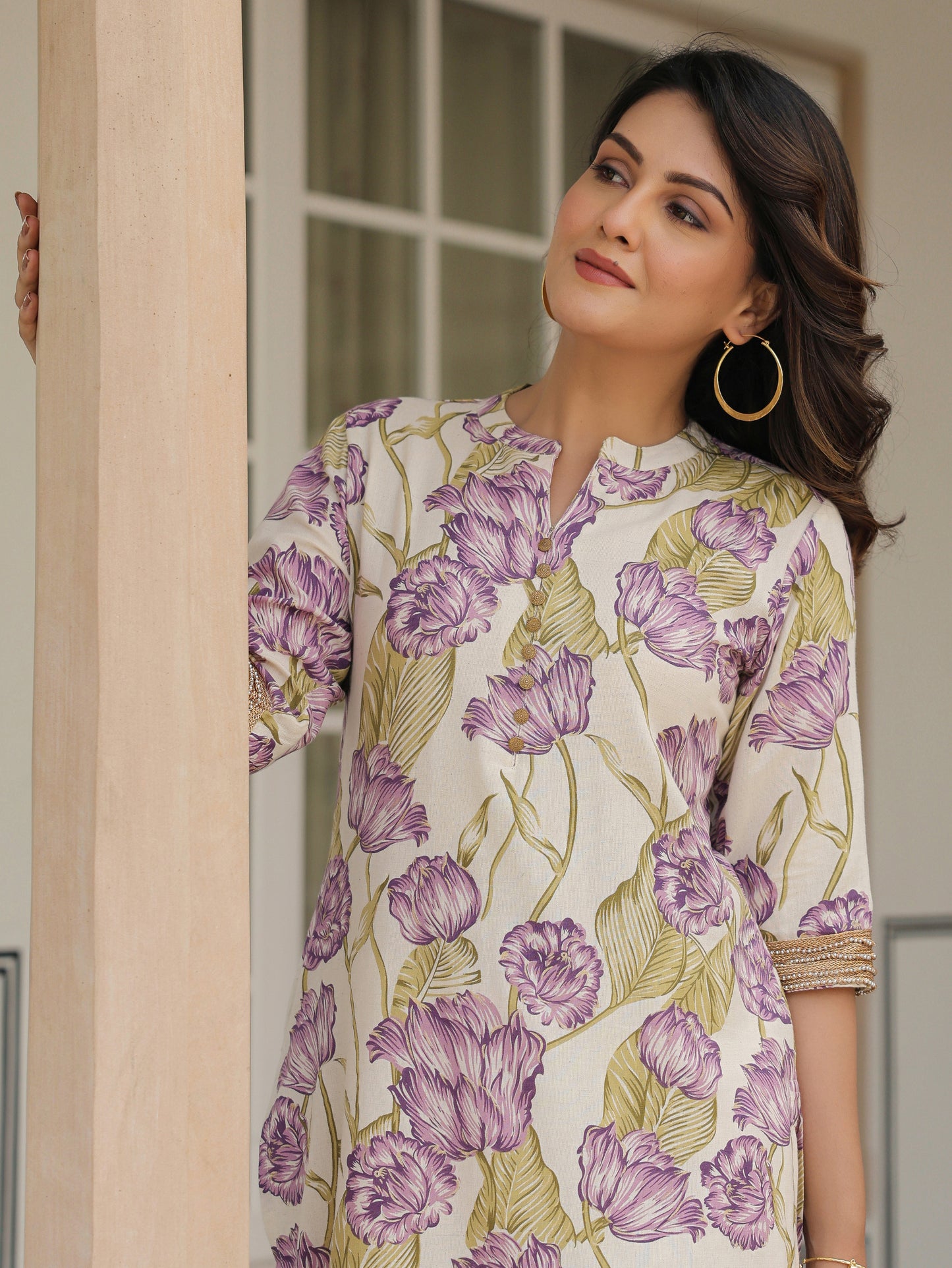 Linen Cotton Floral Kurta