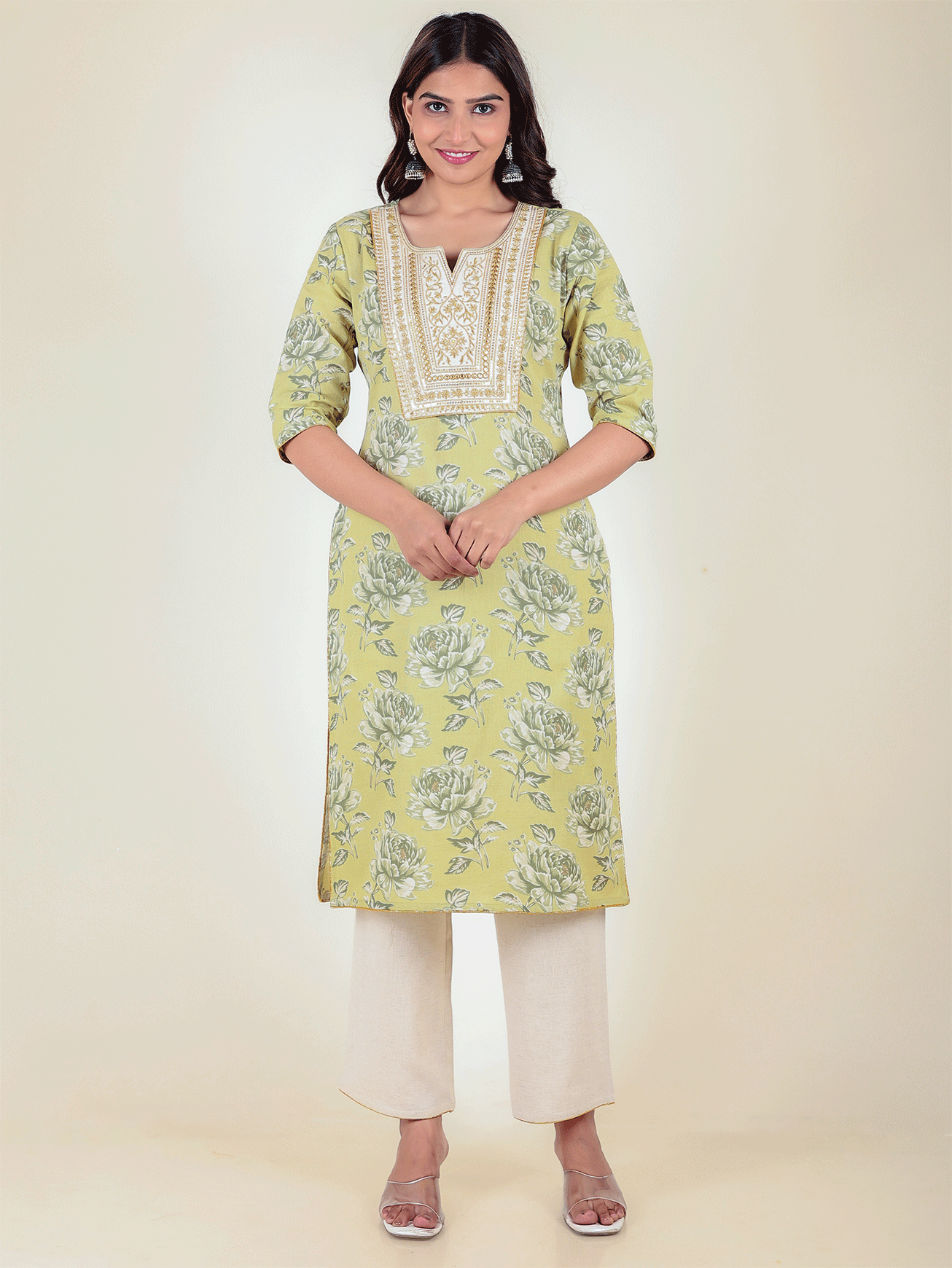 Linen Cotton Floral Kurta