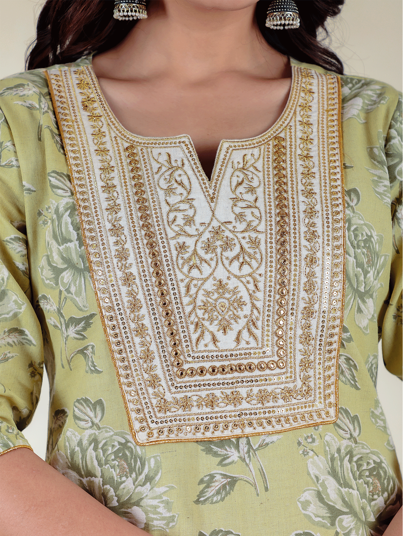 Linen Cotton Floral Kurta