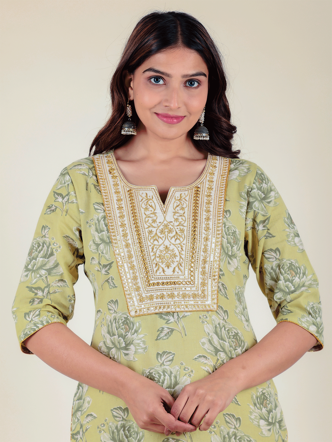 Linen Cotton Floral Kurta