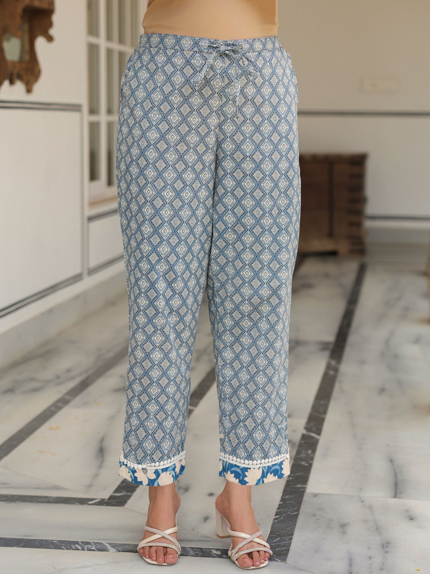 Soft Cotton Floral Kaftan Blue Kurta