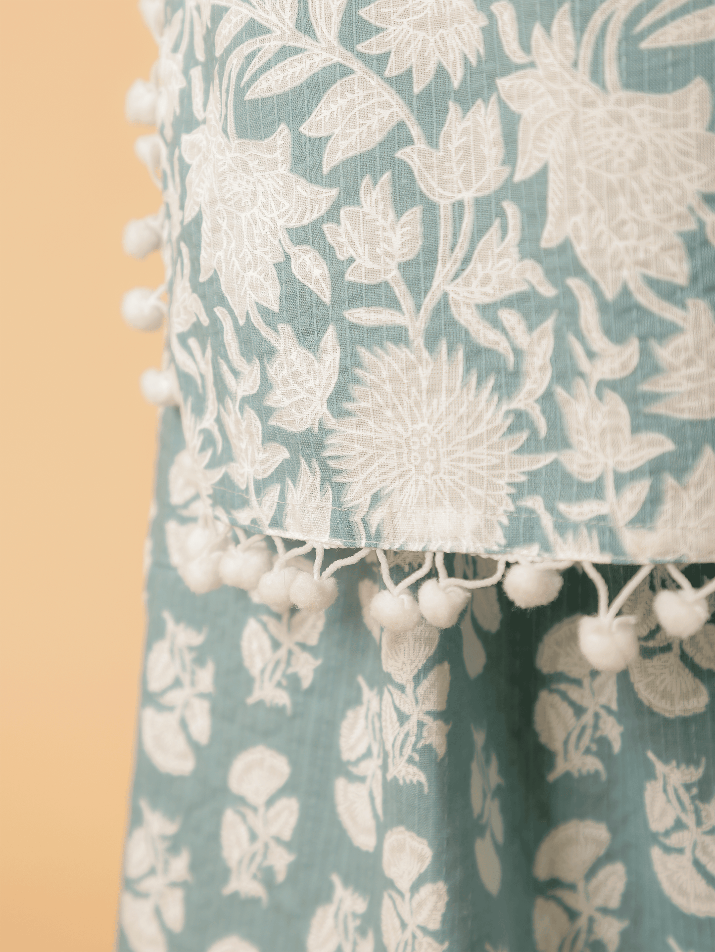 Kantha Cotton Floral Straight Blue Kurta