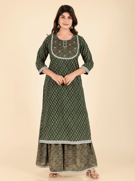 Soft Cotton Floral Straight Green Kurta