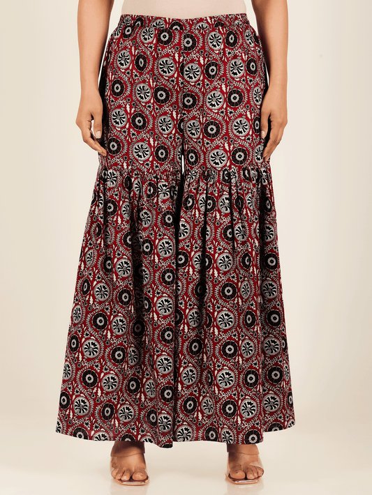 Soft Cotton Geometric Red Sharara