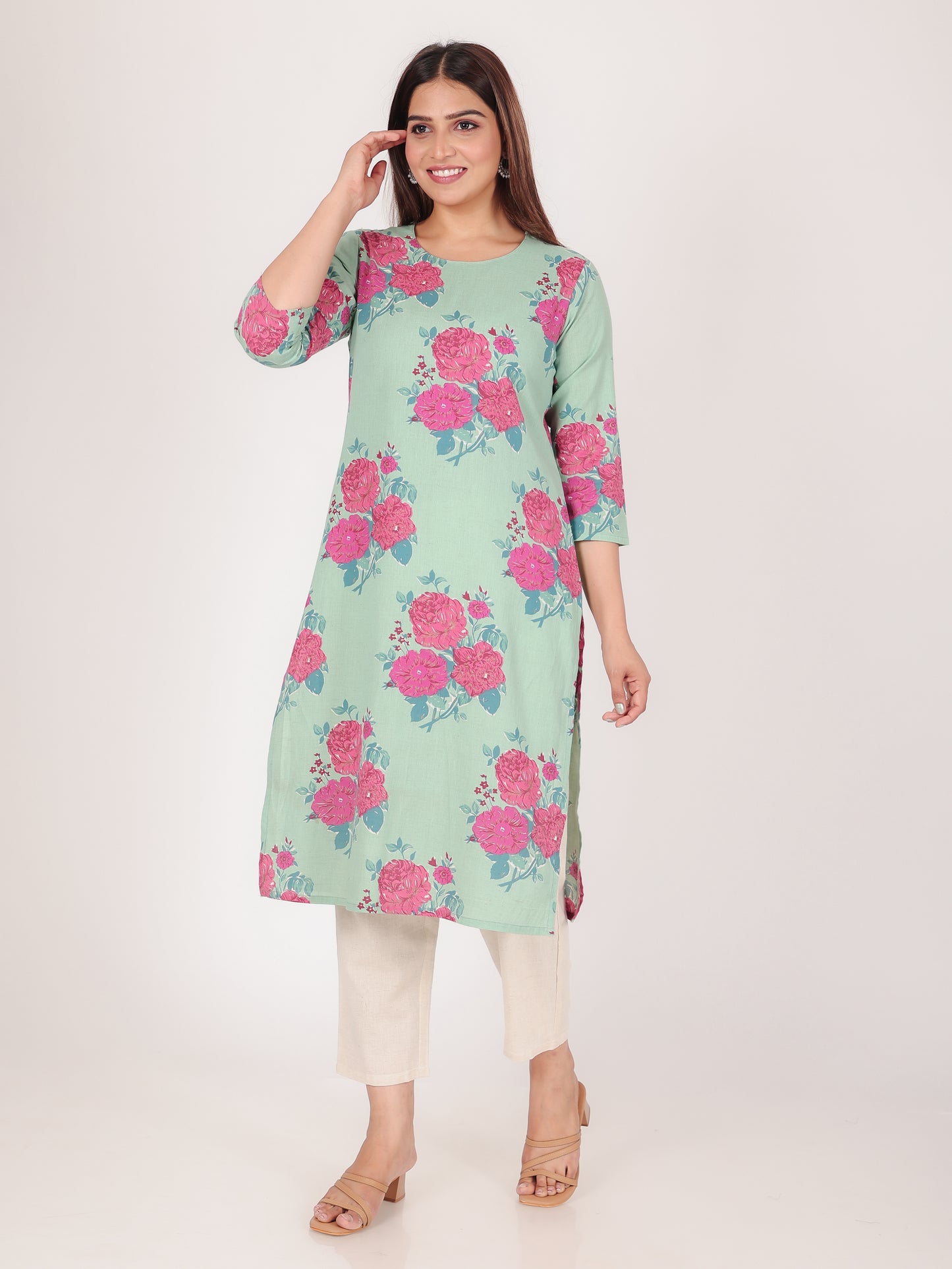 Linen Cotton Floral Kurta