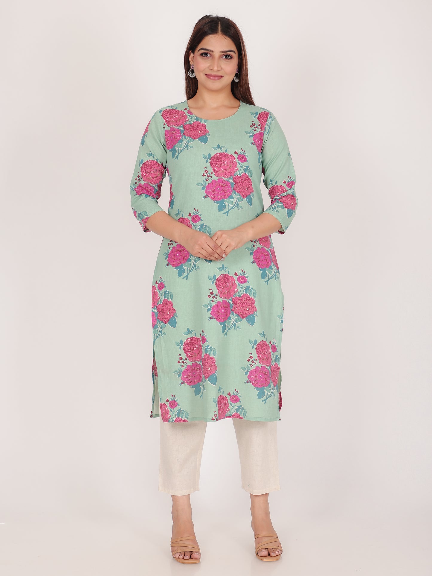 Linen Cotton Floral Kurta