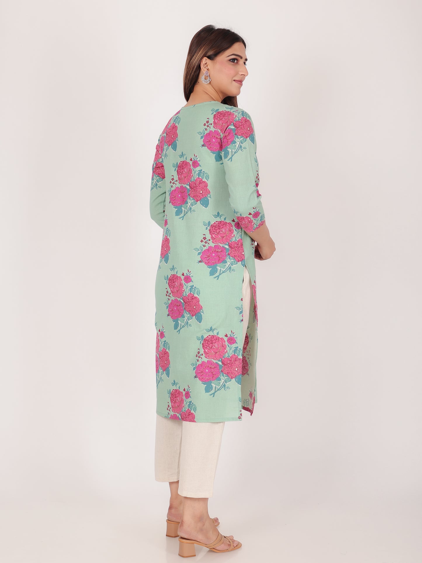 Linen Cotton Floral Kurta