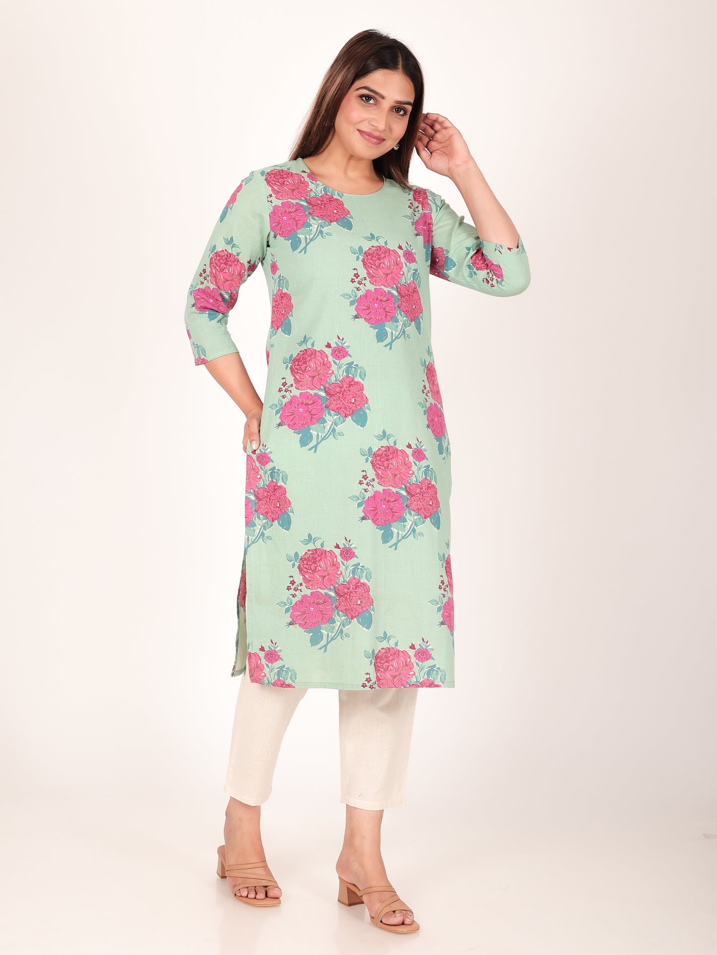 Linen Cotton Floral Kurta