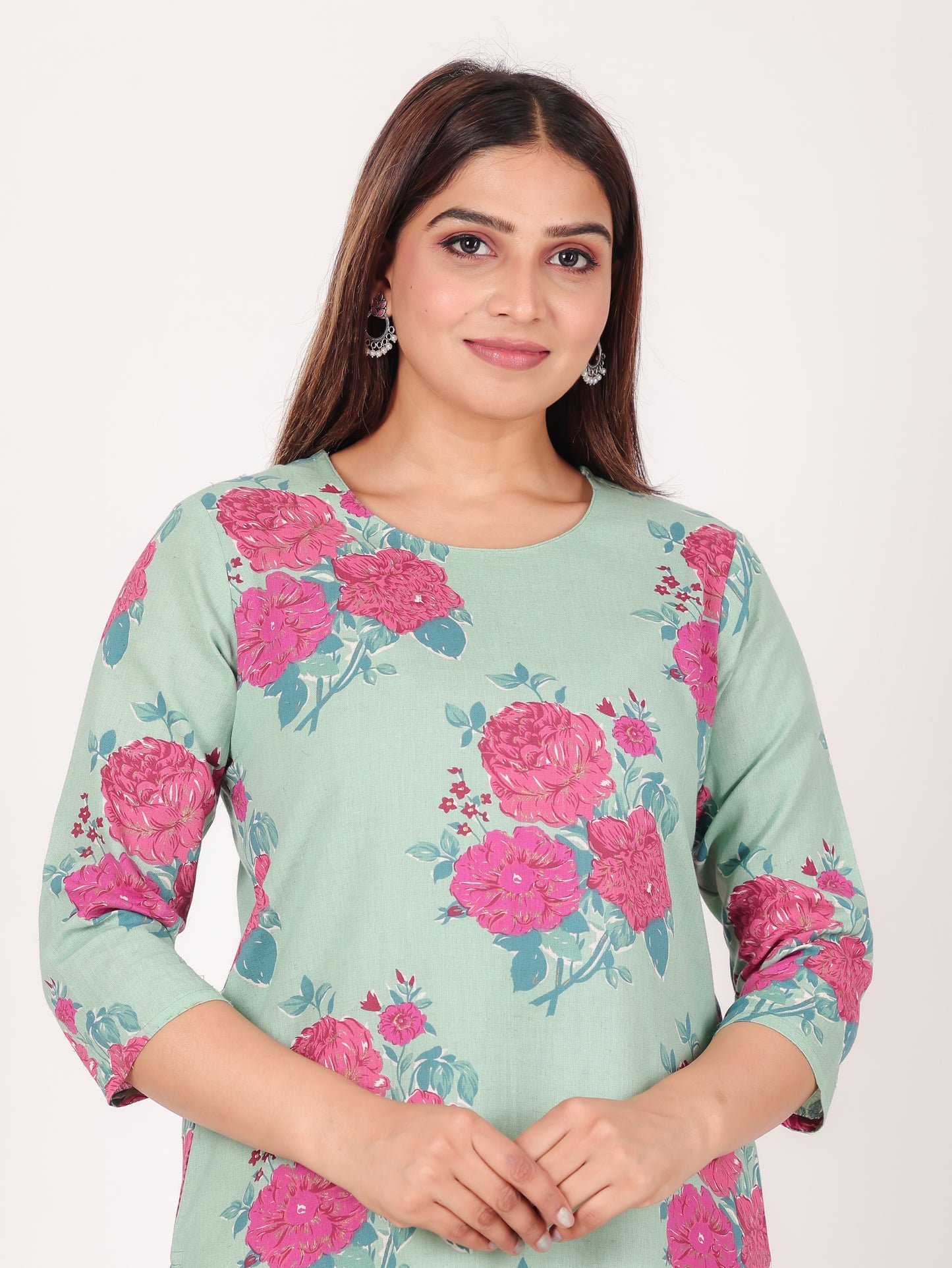 Linen Cotton Floral Kurta