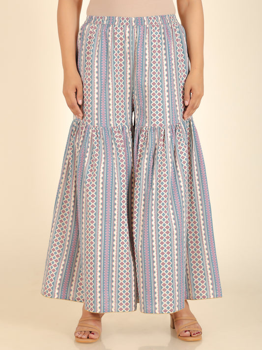 Soft Cotton Striped Green Sharara