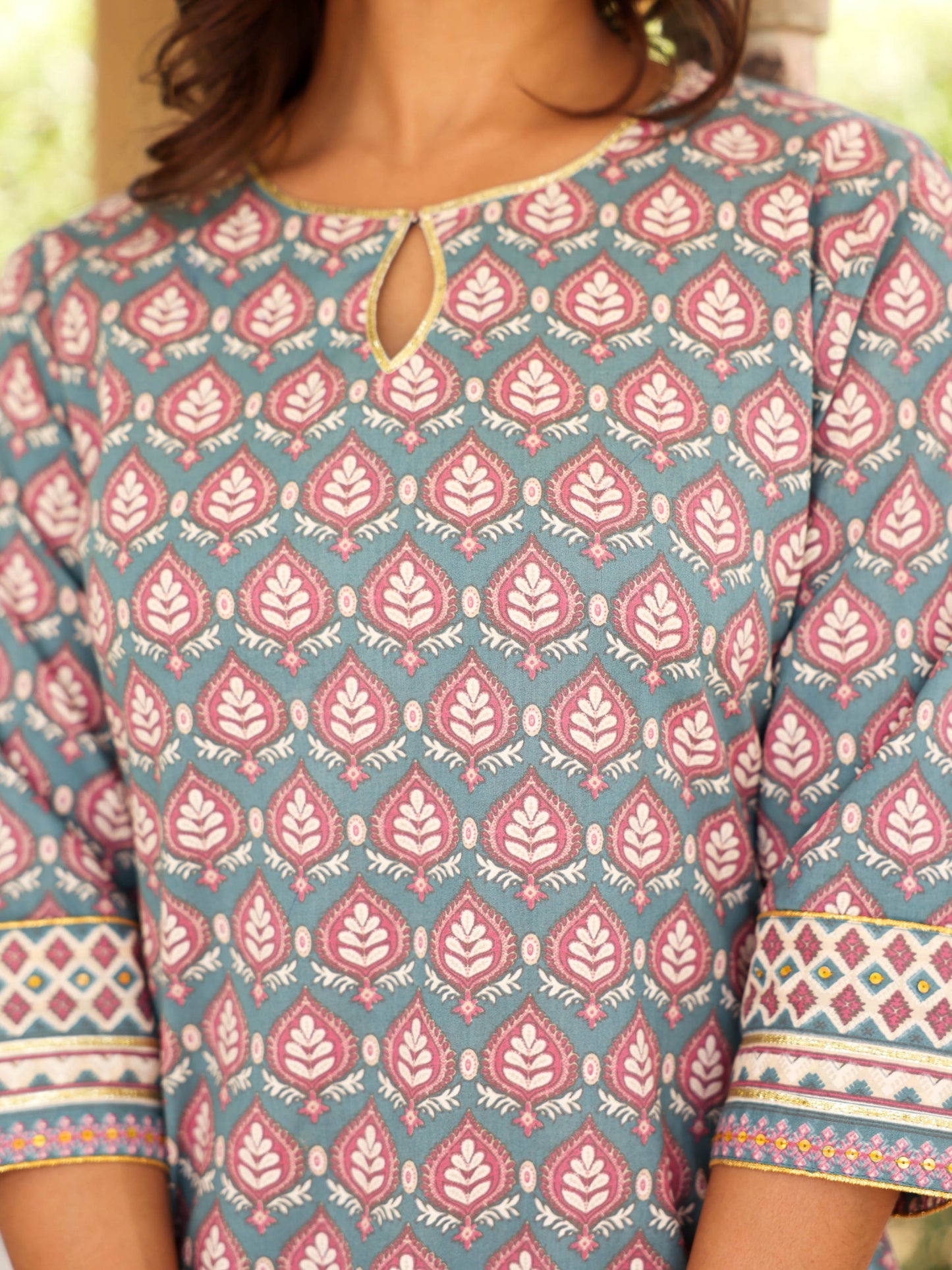 Soft Cotton Floral Straight Blue Kurta